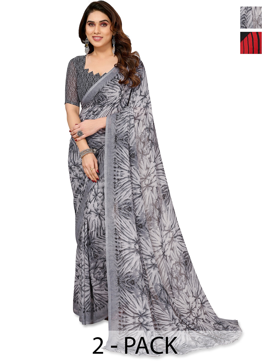 

ANAND SAREES Polka Dot Saree Pack of 2, Grey