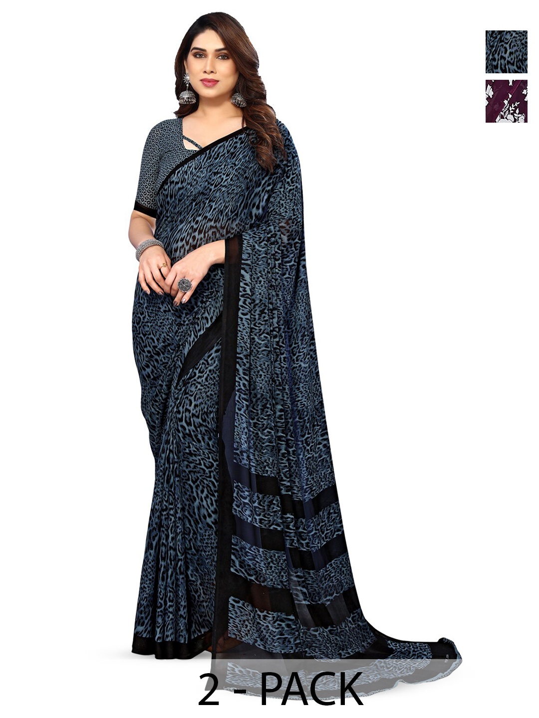 

ANAND SAREES Selection Of 2 Floral Printed Saree, Blue