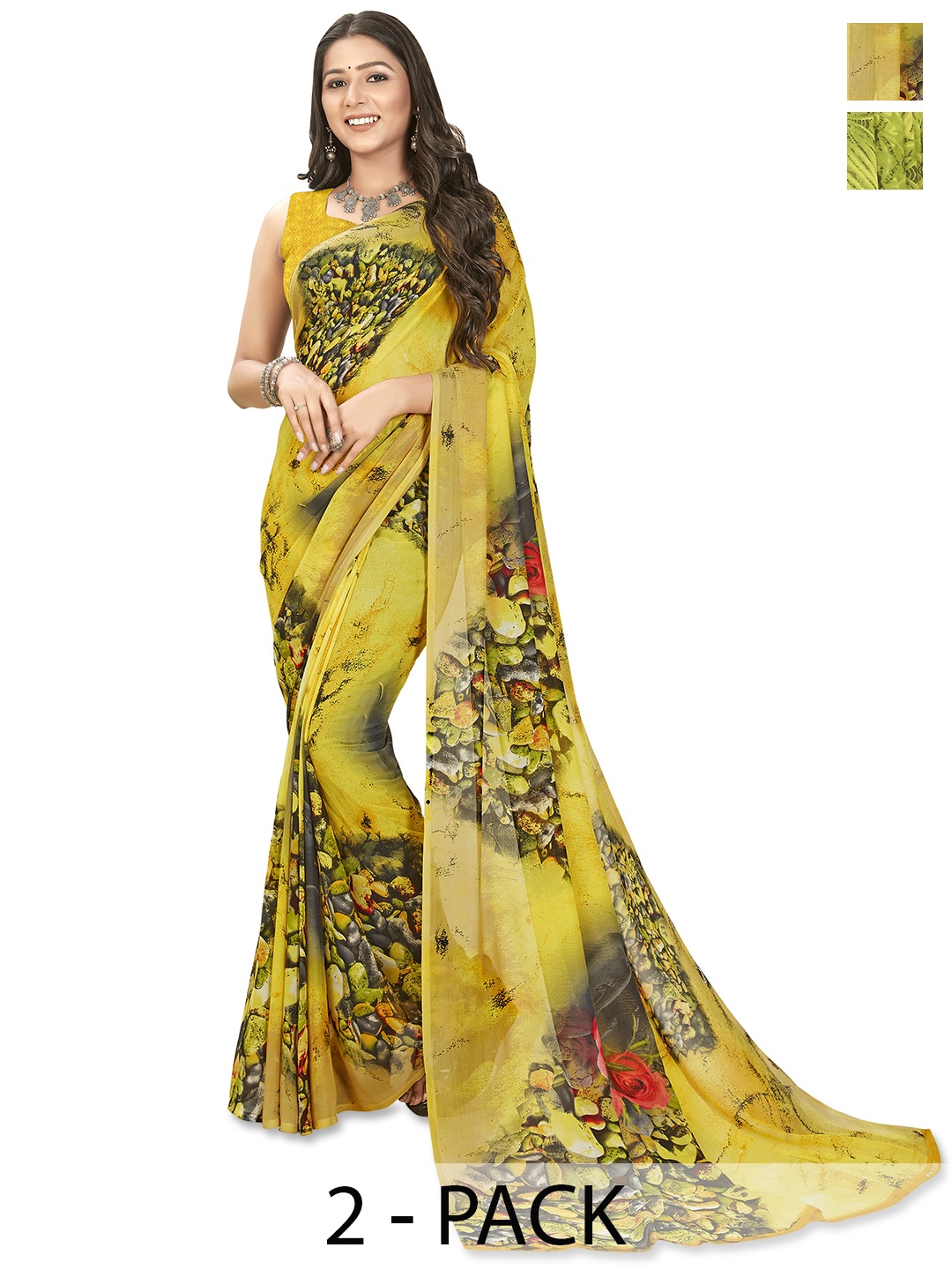 

ANAND SAREES Floral Saree Pack of 2, Green
