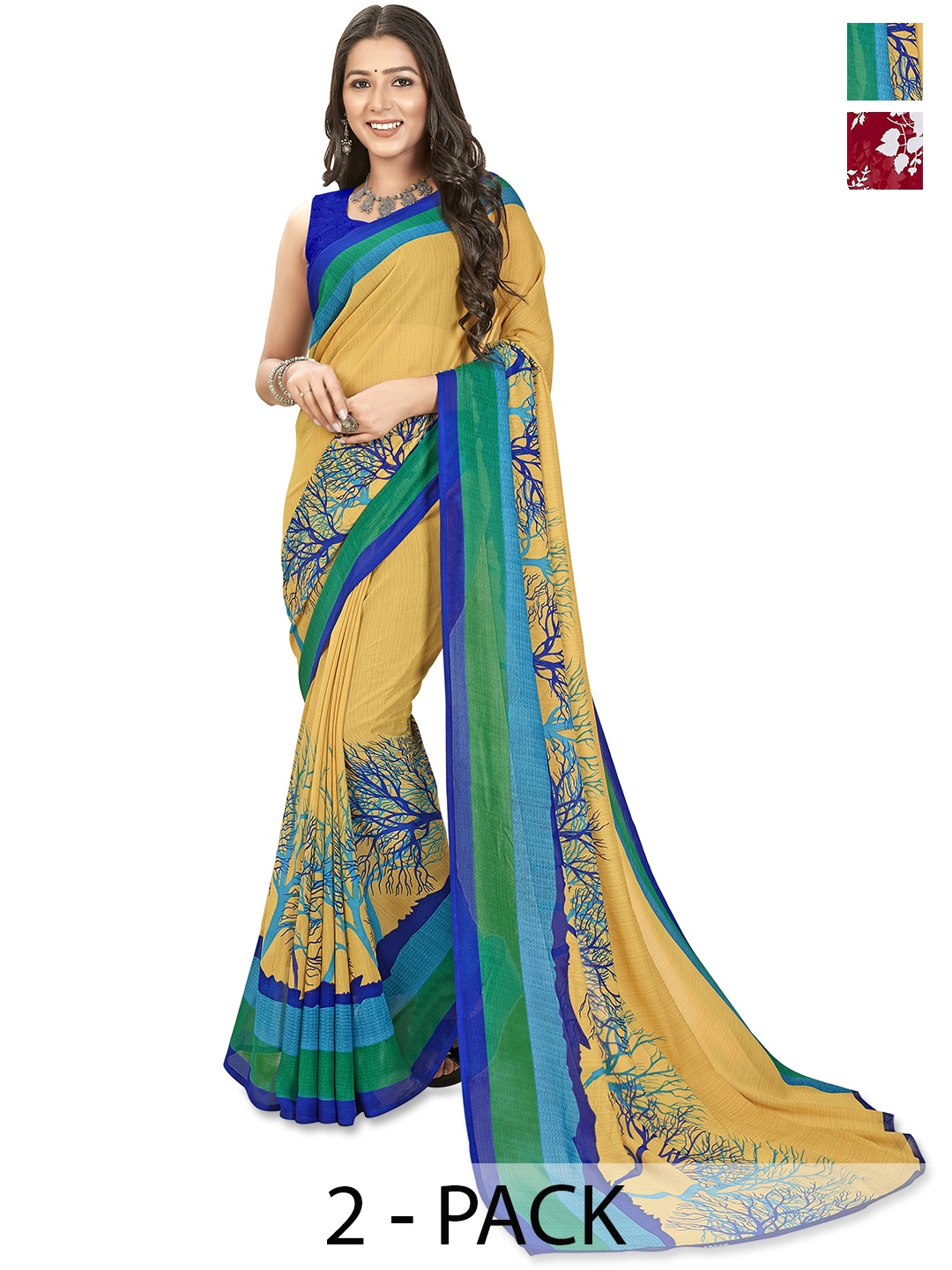 

ANAND SAREES Floral Saree Pack of 2, Yellow