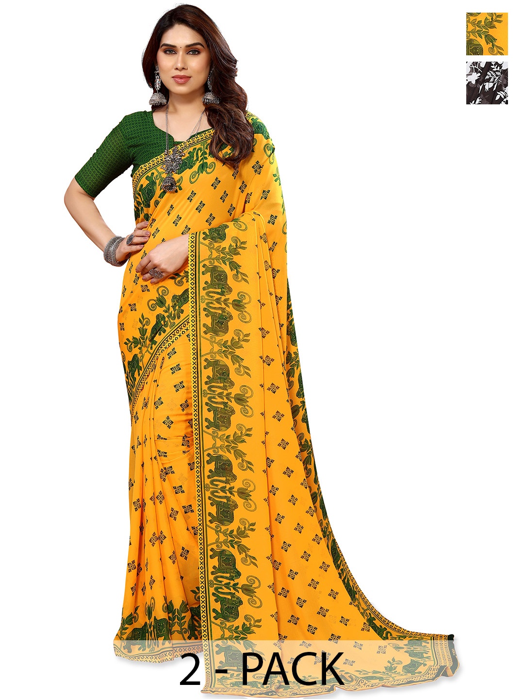 

ANAND SAREES Ethnic Motifs Saree Pack of 2, Yellow