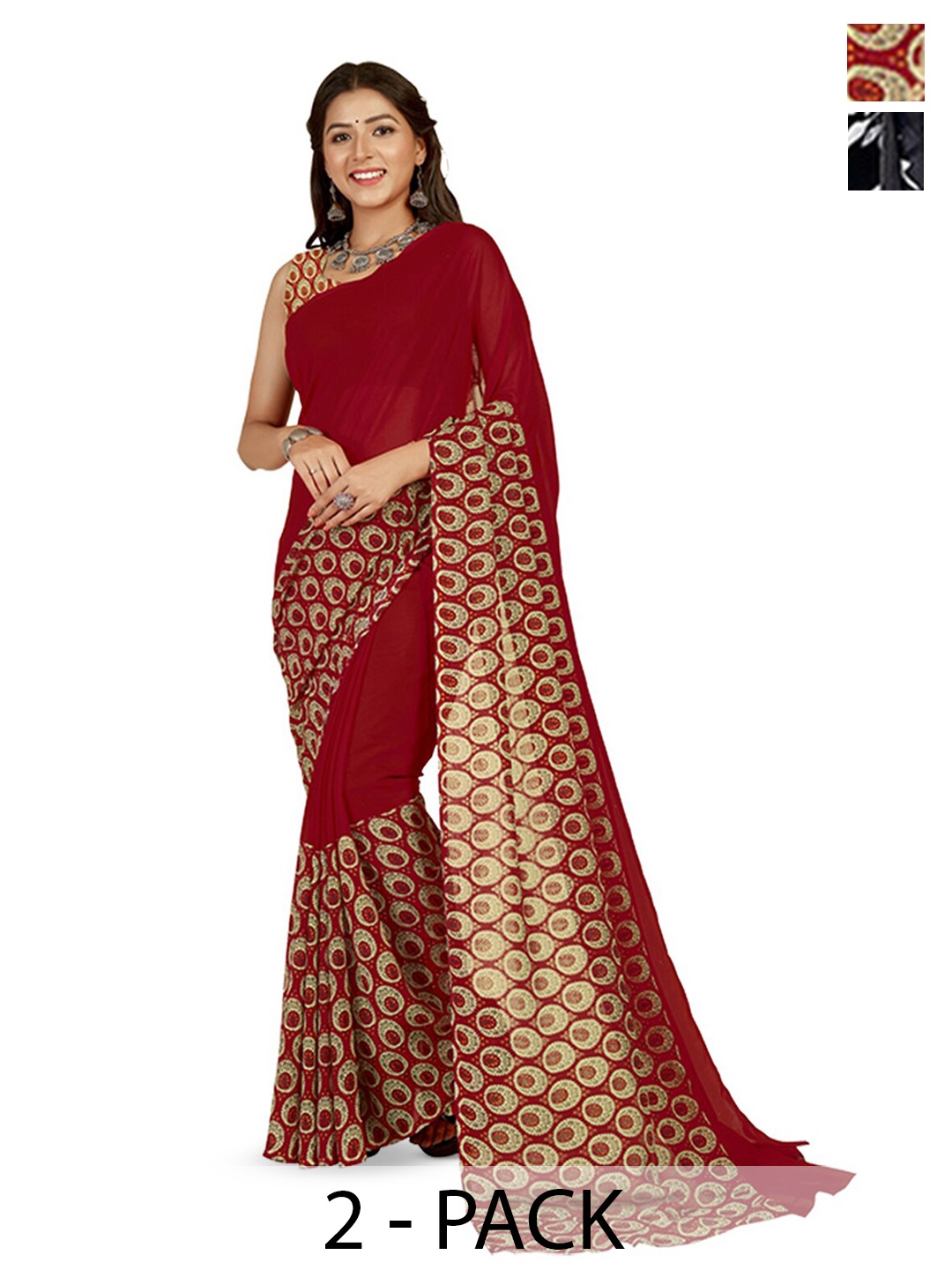 

ANAND SAREES Selection Of 2 Floral Saree, Red