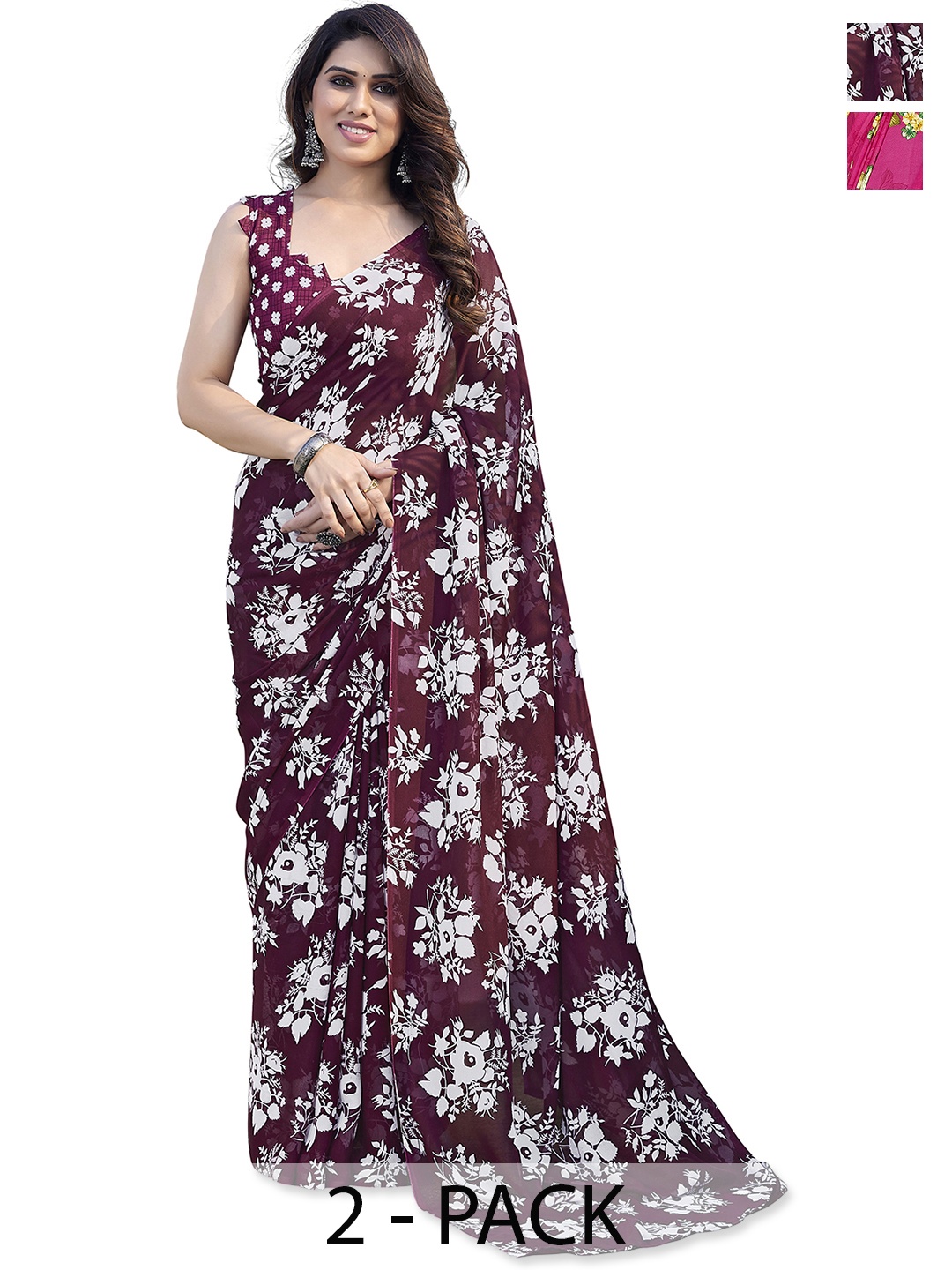 

ANAND SAREES Floral Poly Georgette Saree, Pink