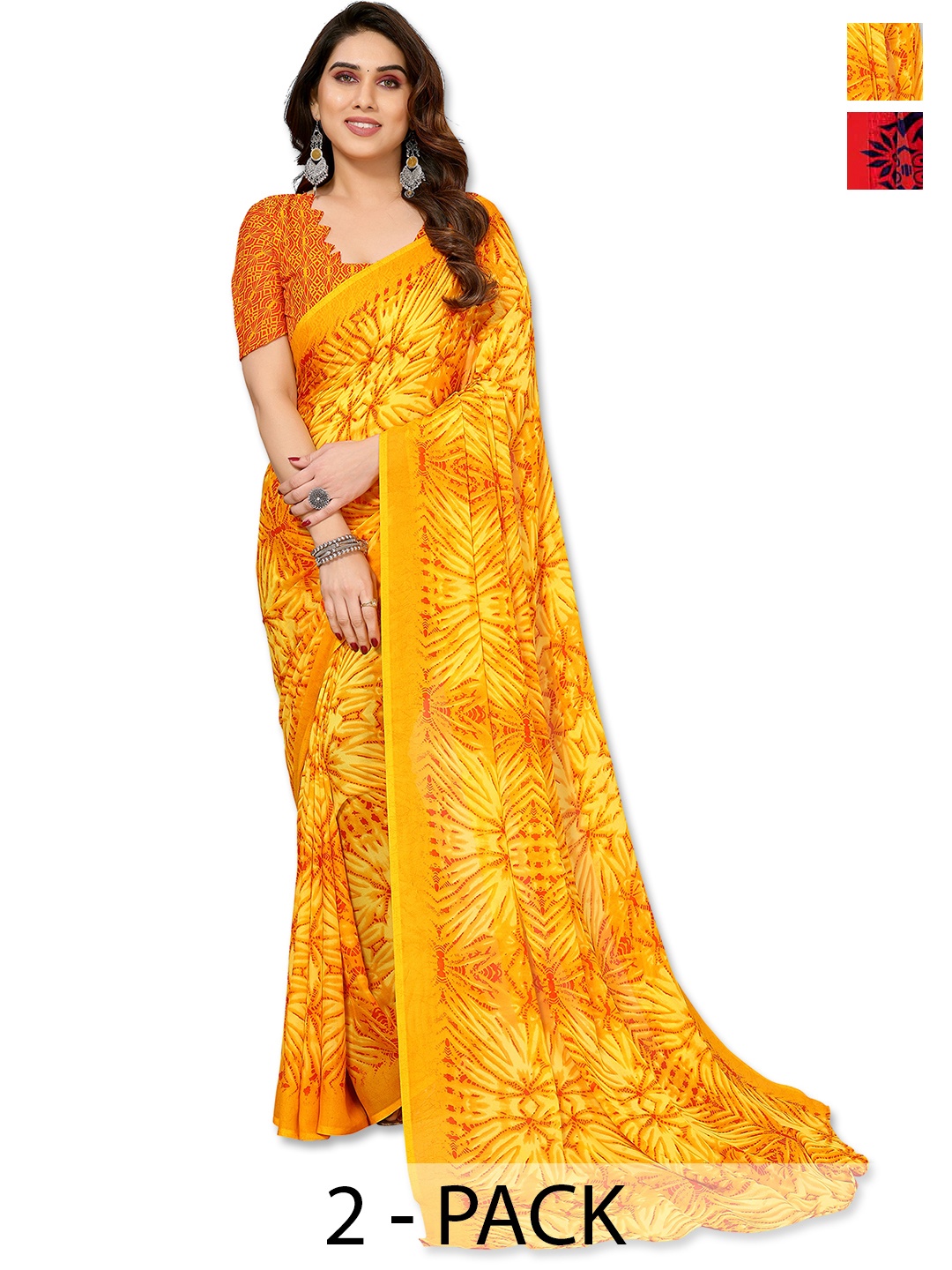 

ANAND SAREES Floral Saree Pack of 2, Yellow