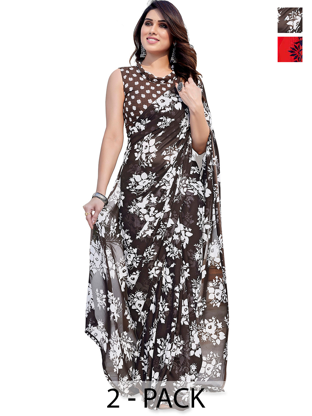 

ANAND SAREES Floral Saree Pack of 2, Navy blue