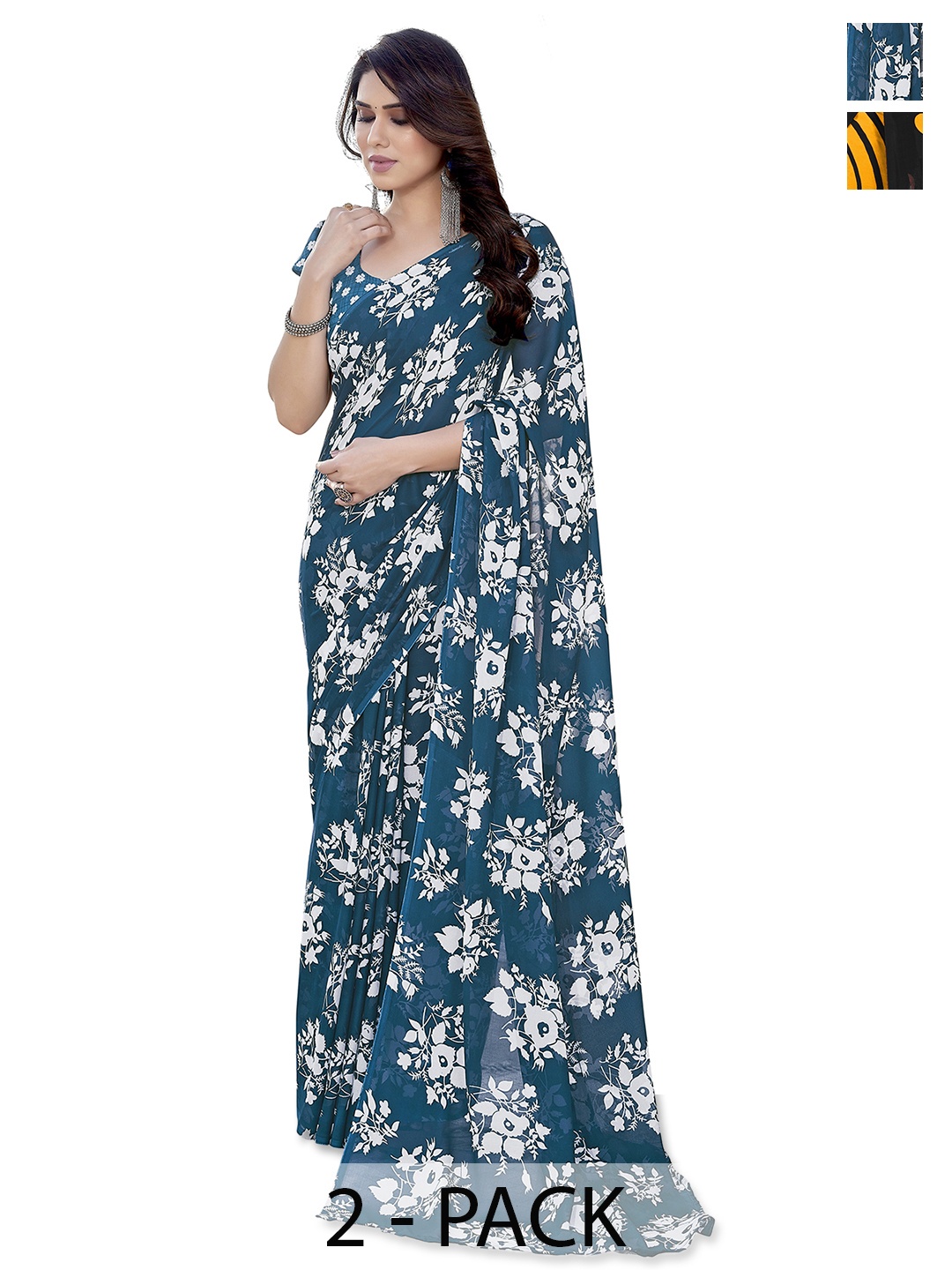 

ANAND SAREES Floral Saree Pack of 2, Black