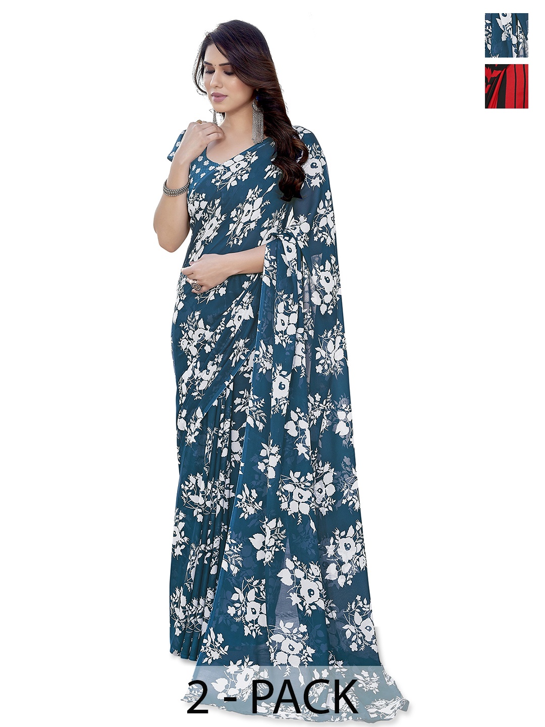 

ANAND SAREES Floral Saree Pack of 2, Black