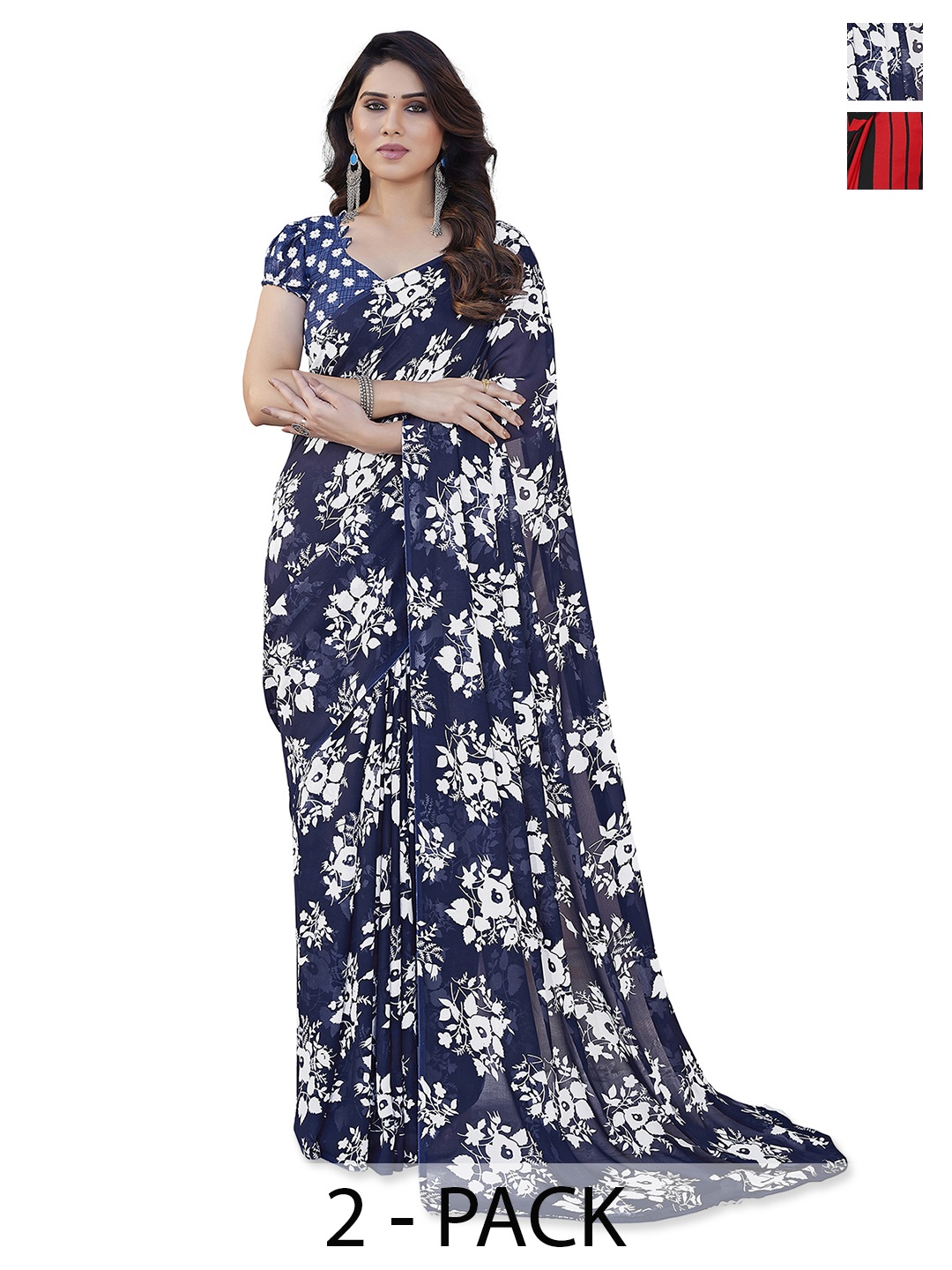 

ANAND SAREES Floral Saree Pack of 2, Black