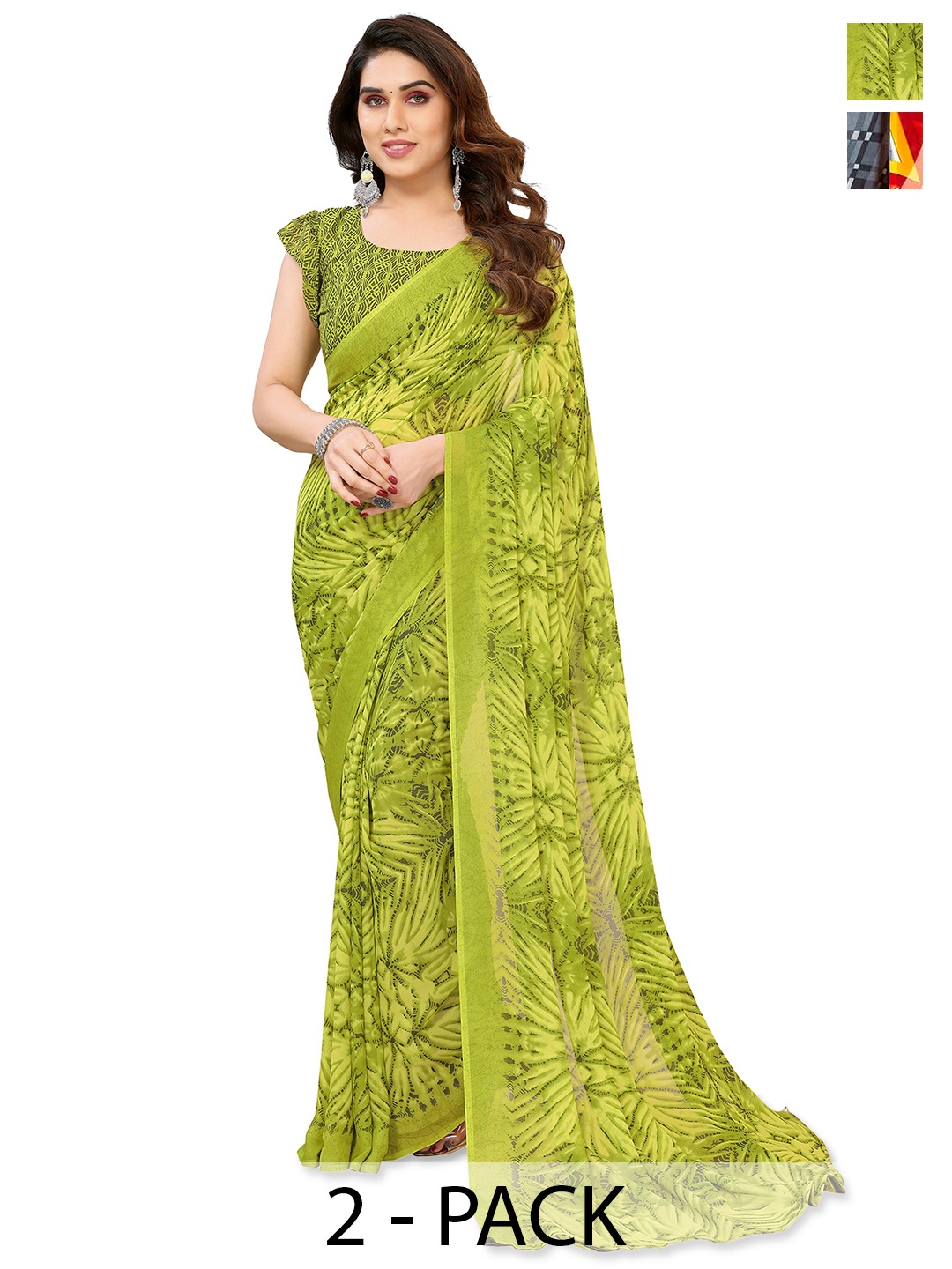 

ANAND SAREES Saree Pack of 2, Green