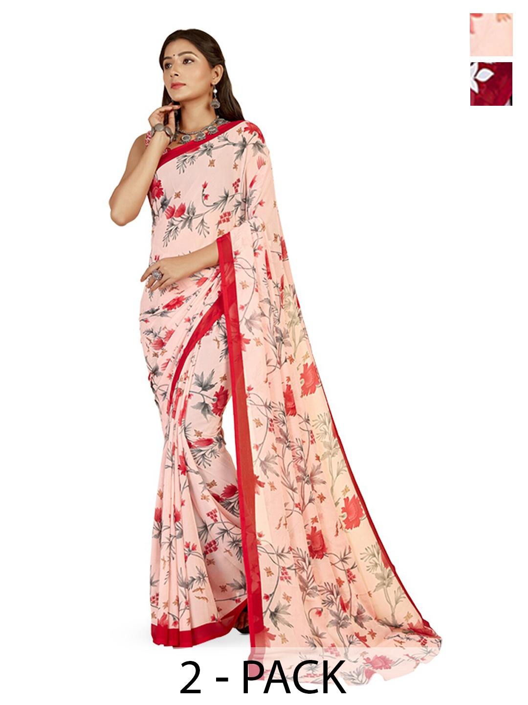 ANAND SAREES Selection Of 2 Floral Saree, Peach
