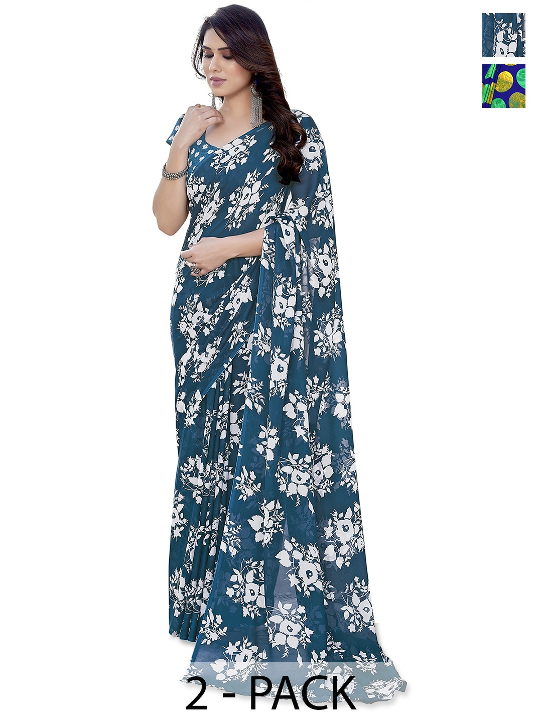 ANAND SAREES Floral Saree Pack of 2, Blue