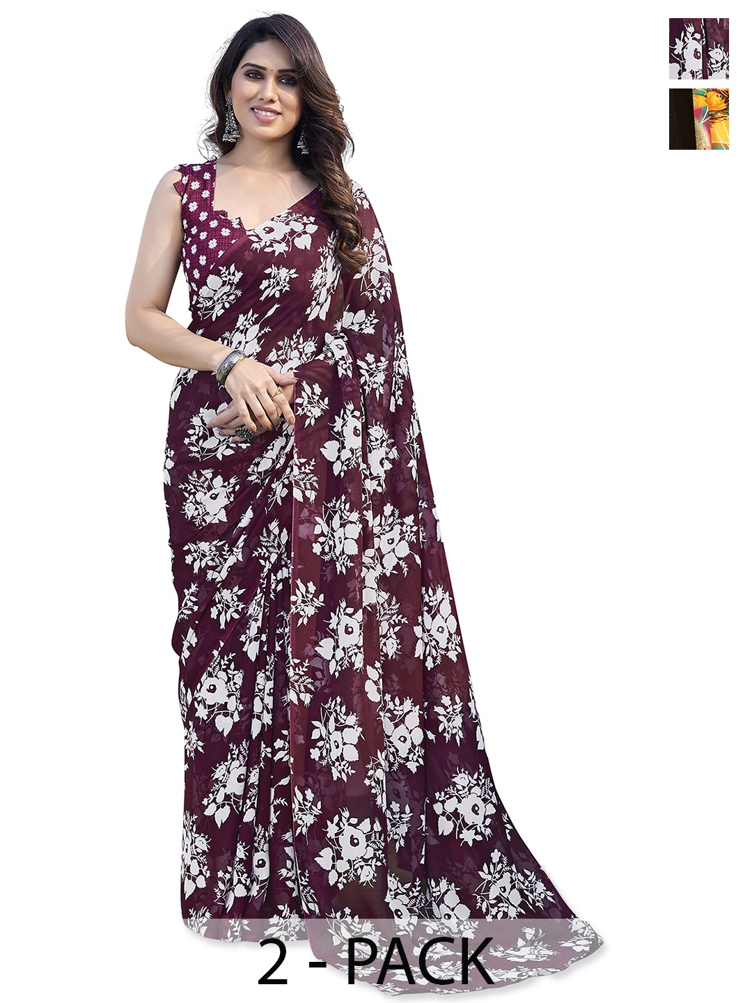 ANAND SAREES Floral Saree Pack of 2, Pink