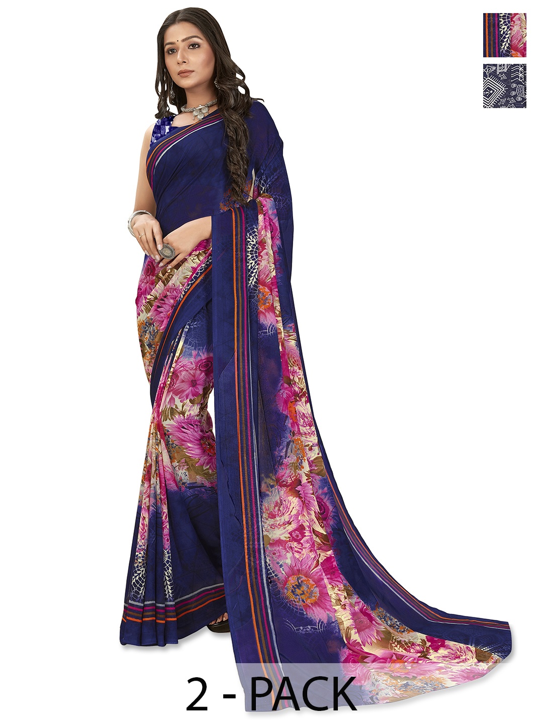 

ANAND SAREES Warli Saree Pack of 2, Navy blue