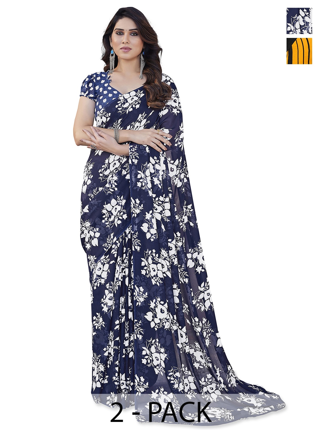 

ANAND SAREES Floral Saree Pack of 2, Black