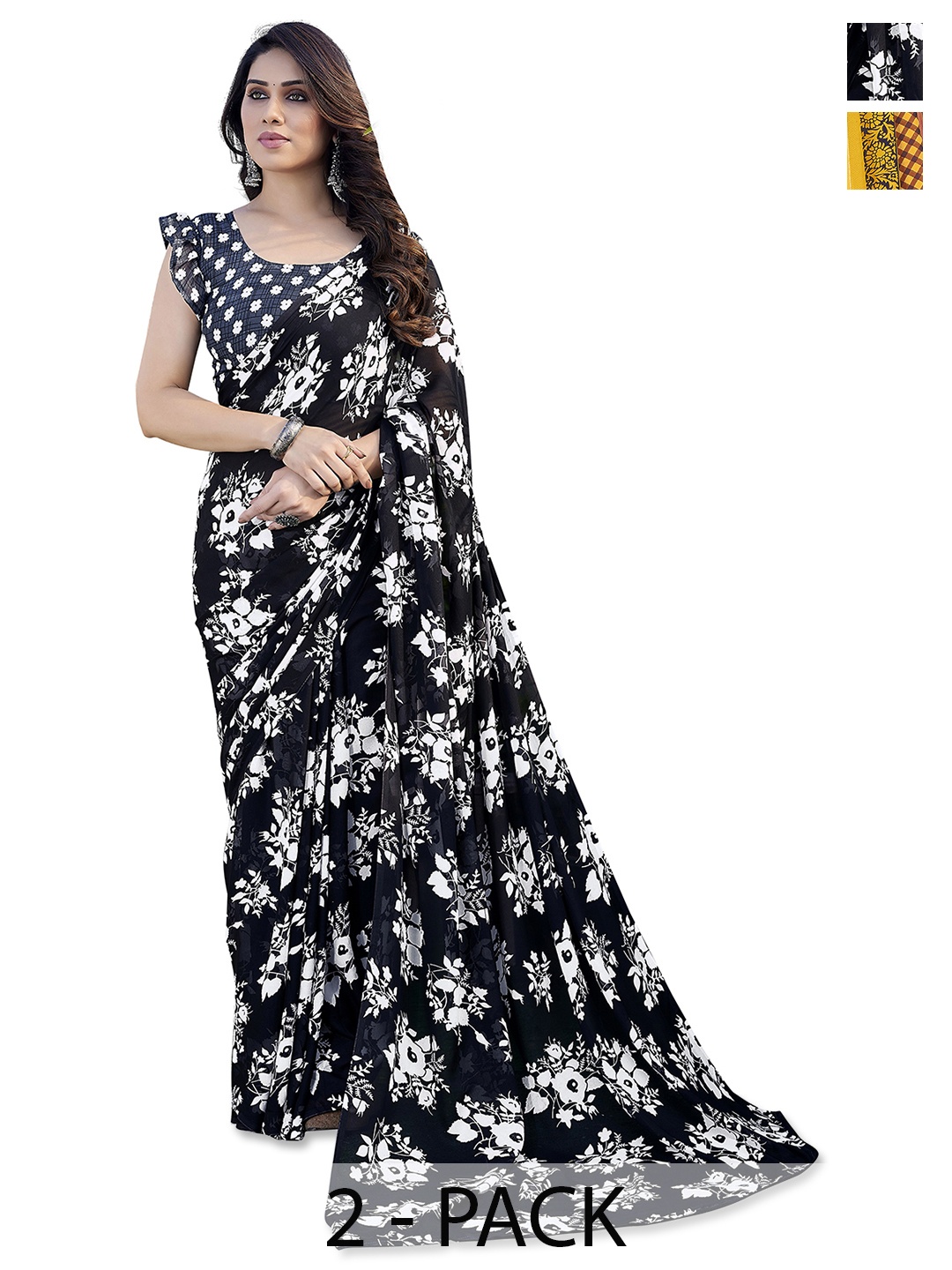 

ANAND SAREES Floral Poly Georgette Saree, Red