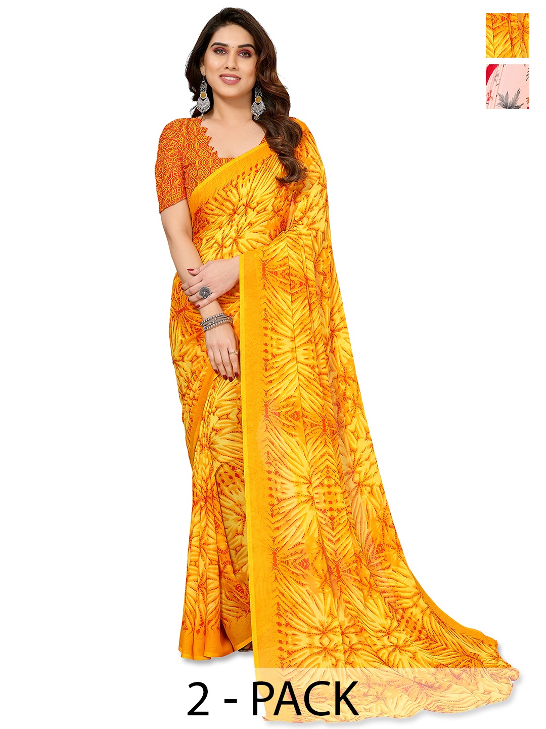 

ANAND SAREES Floral Saree, Yellow