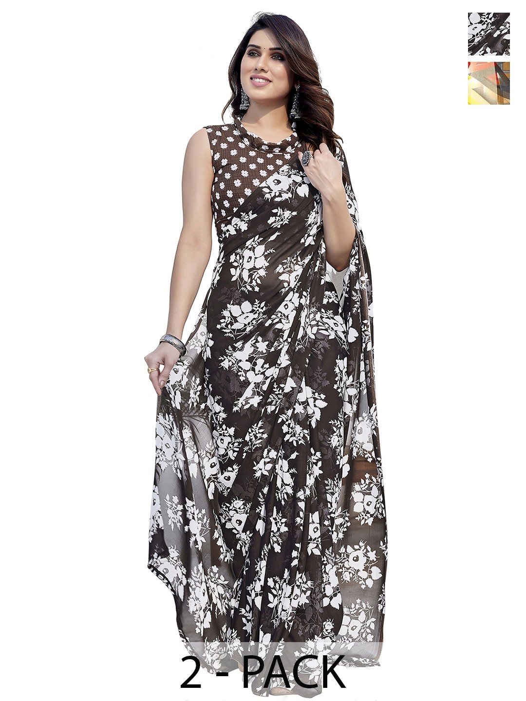 

ANAND SAREES Floral Saree Pack of 2, Black