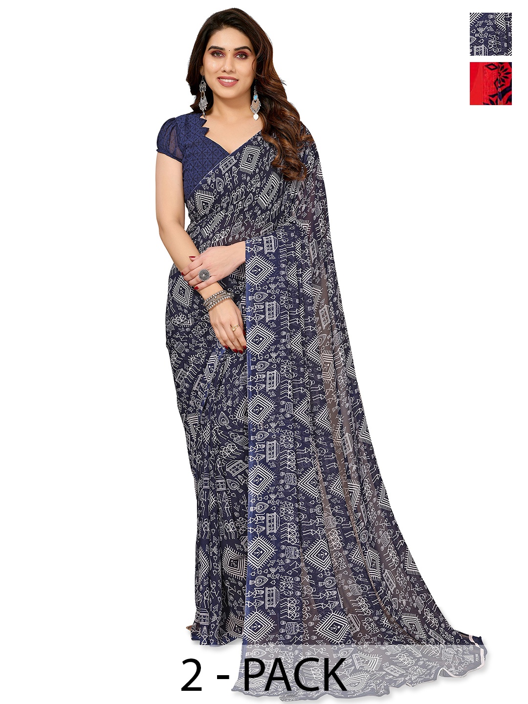 

ANAND SAREES Warli Saree Pack of 2, Navy blue