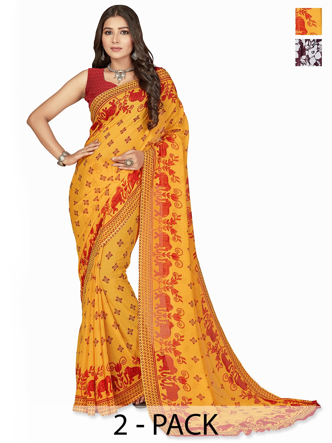 

ANAND SAREES Floral Saree Pack of 2, Yellow