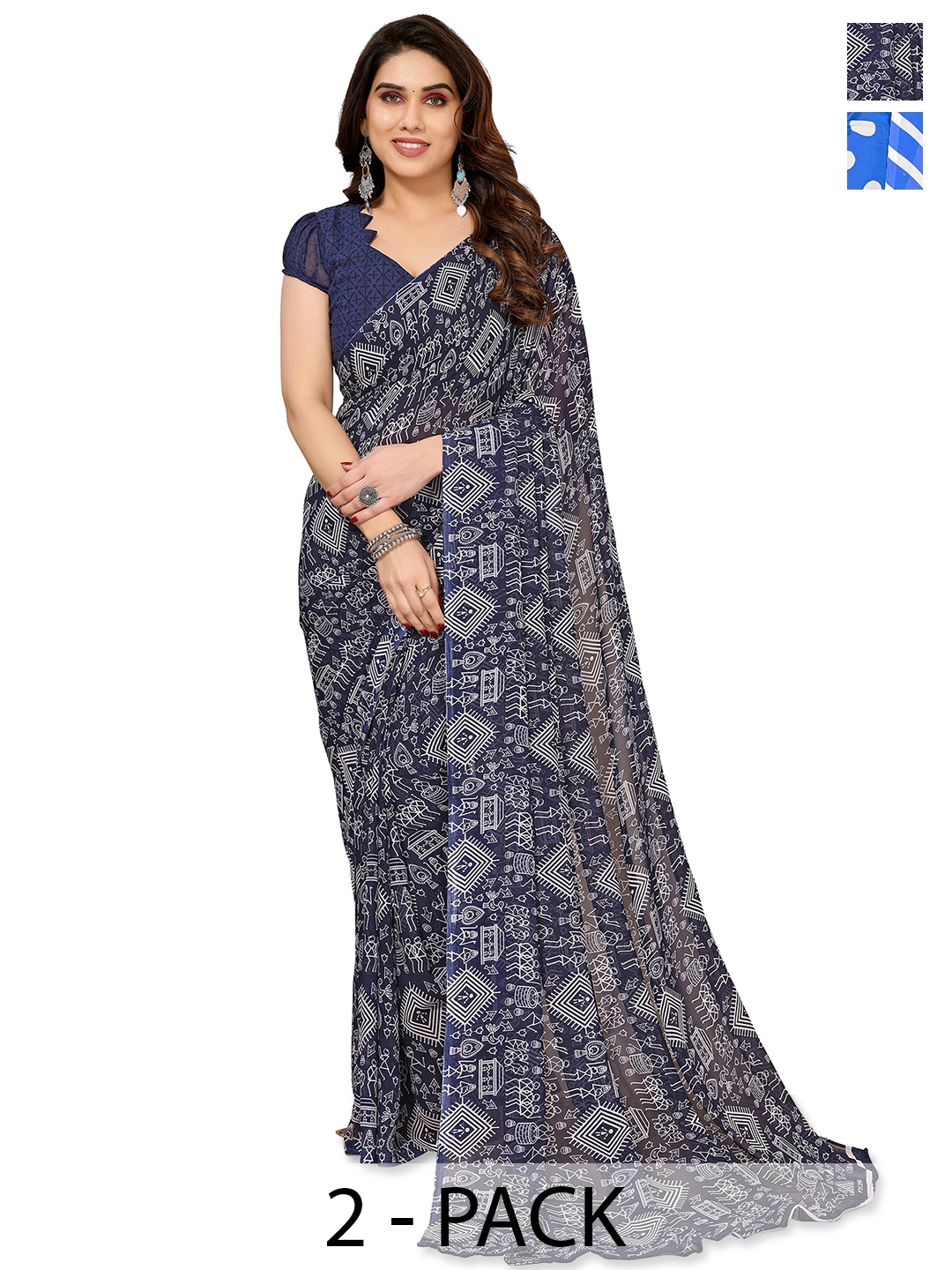 

ANAND SAREES Warli Saree Pack of 2, Navy blue