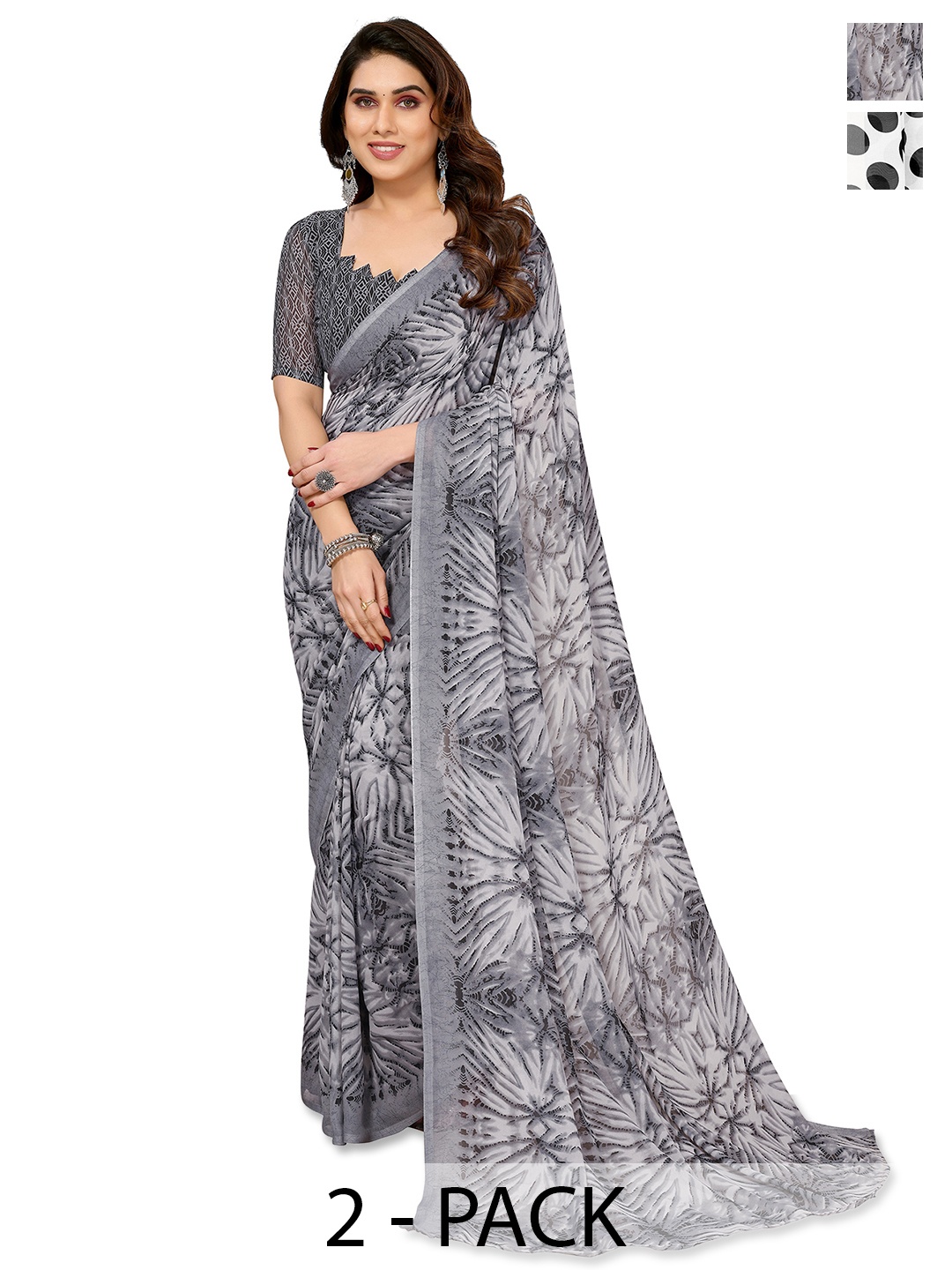 

ANAND SAREES Polka Dot Saree Pack of 2, Grey