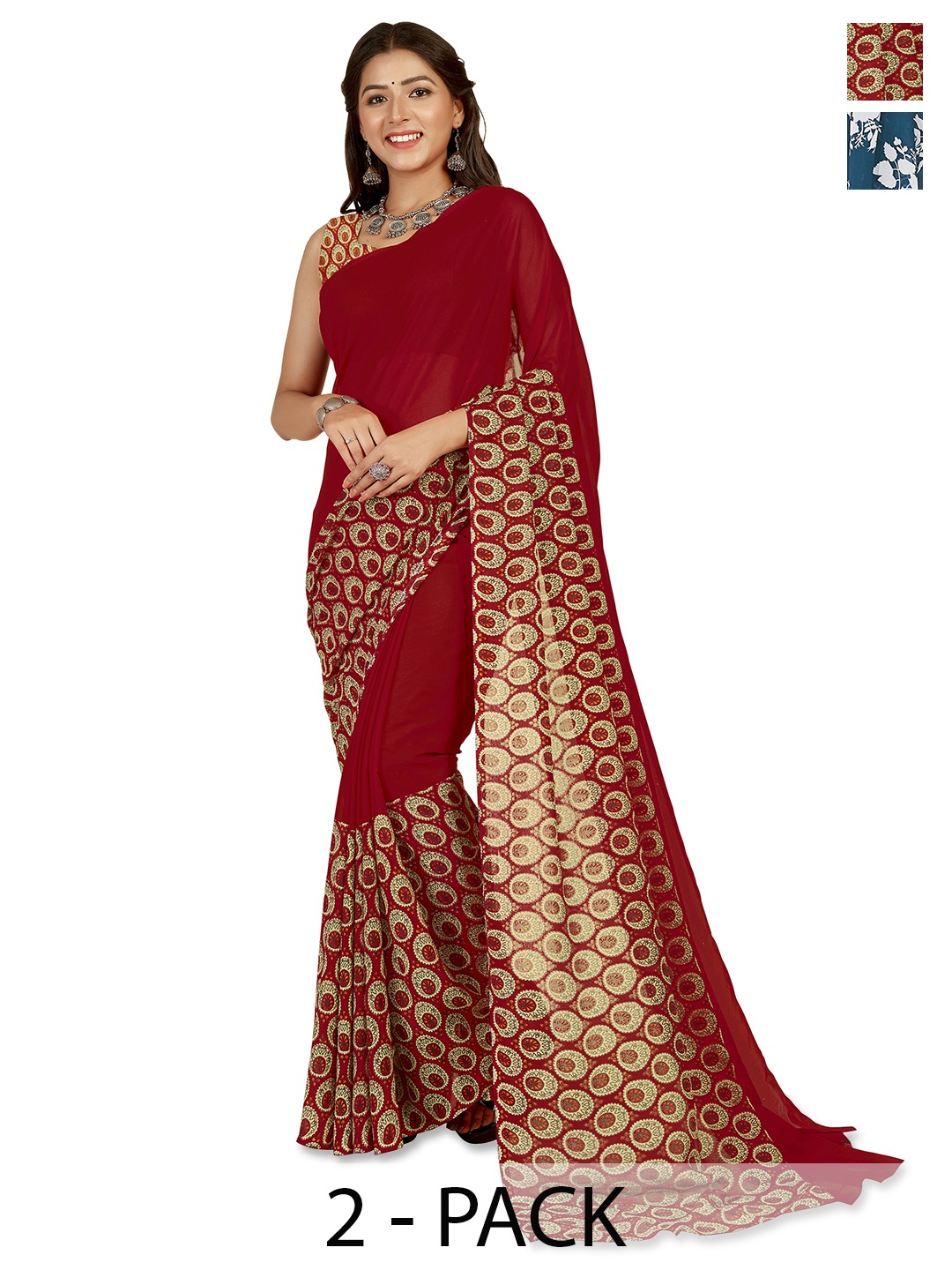 

ANAND SAREES Floral Saree Pack of 2, Red