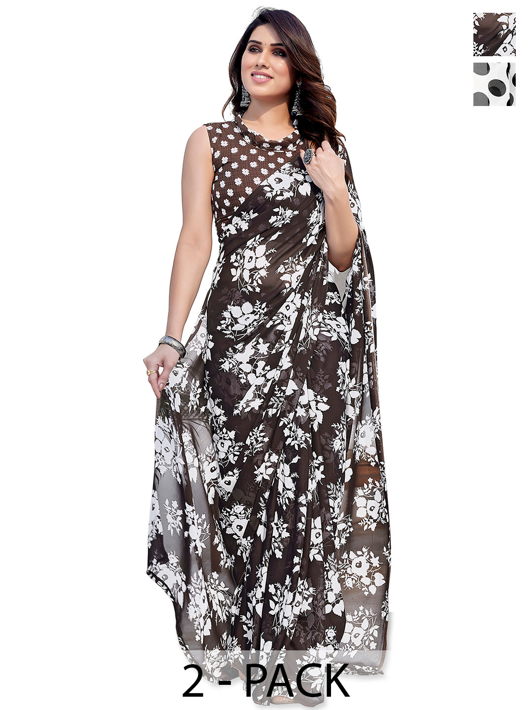 

ANAND SAREES Polka Dot Saree, Black