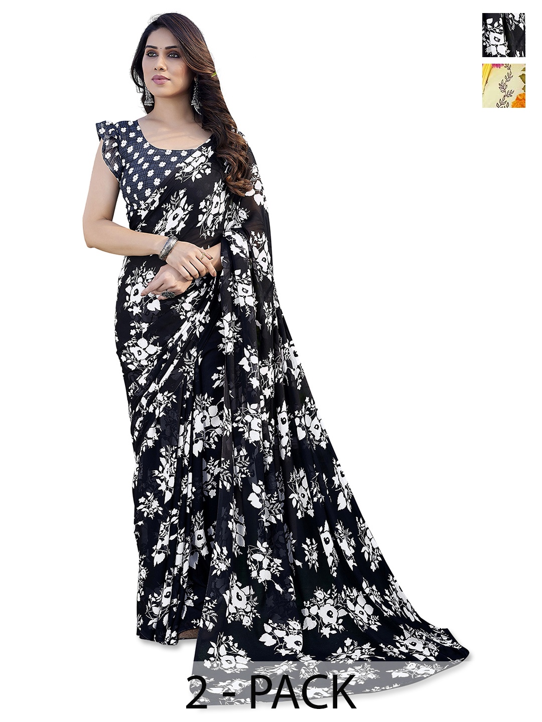 ANAND SAREES Floral Saree Pack of 2, Yellow