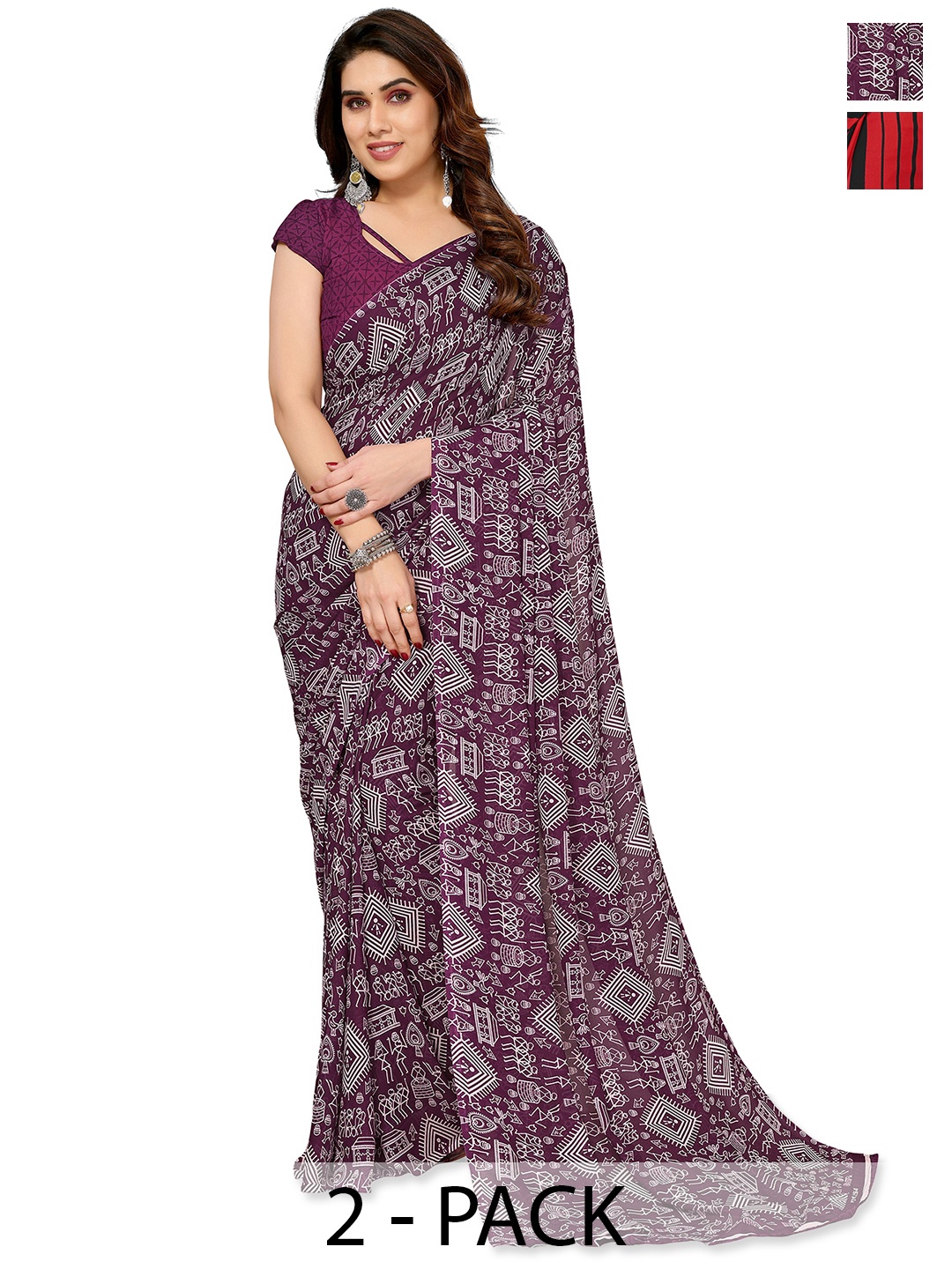 

ANAND SAREES Warli Saree Pack of 2, Purple