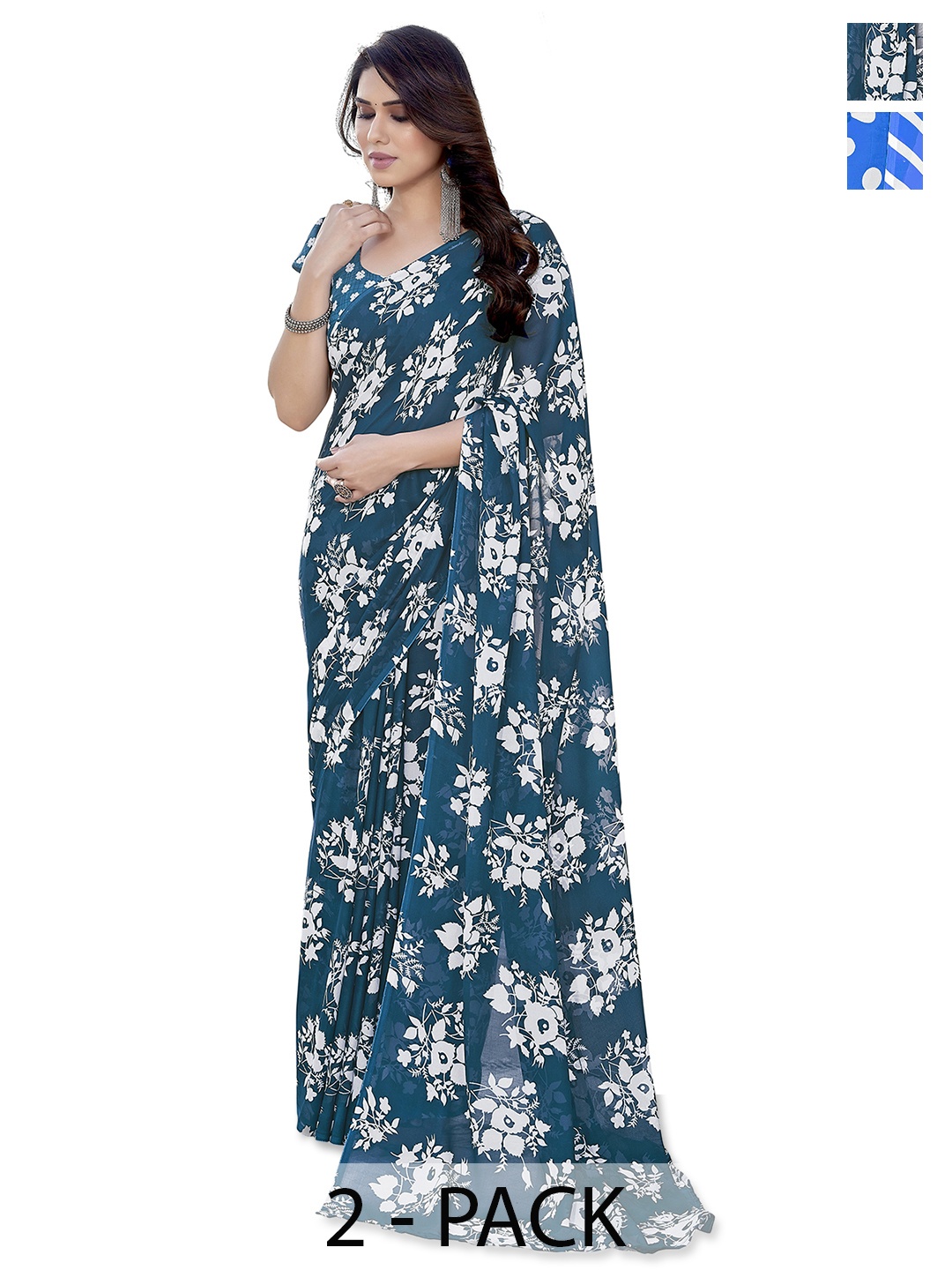 ANAND SAREES Floral Saree Pack of 2, Blue