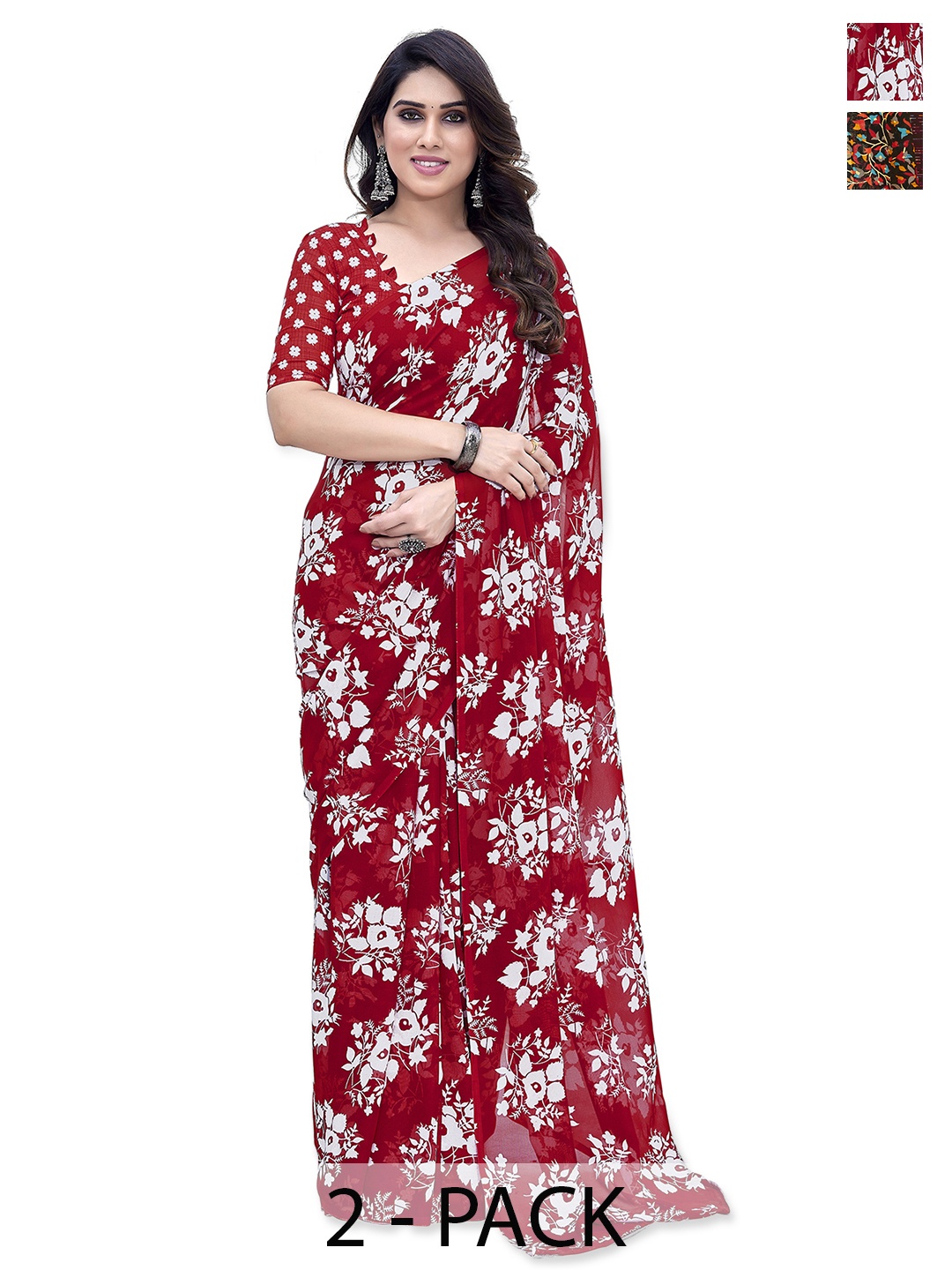 

ANAND SAREES Floral Saree Pack of 2, Brown