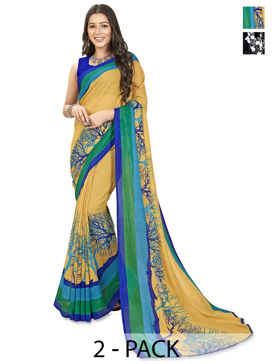 

ANAND SAREES Floral 2-Pack Saree, Black