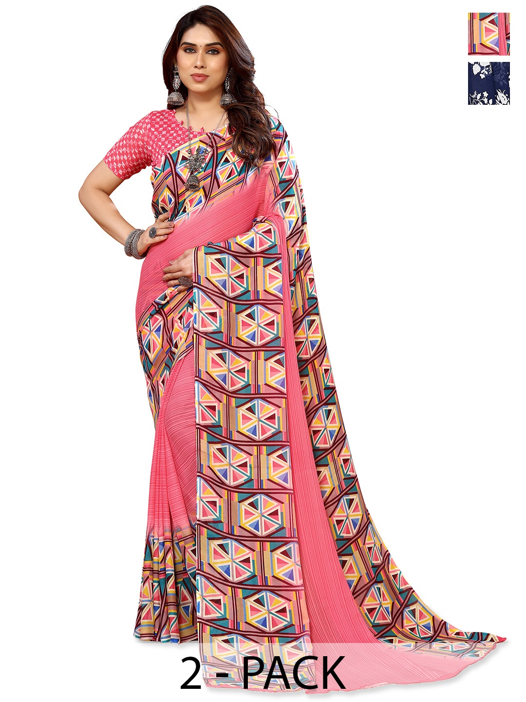 

ANAND SAREES Floral Saree Pack of 2, Blue