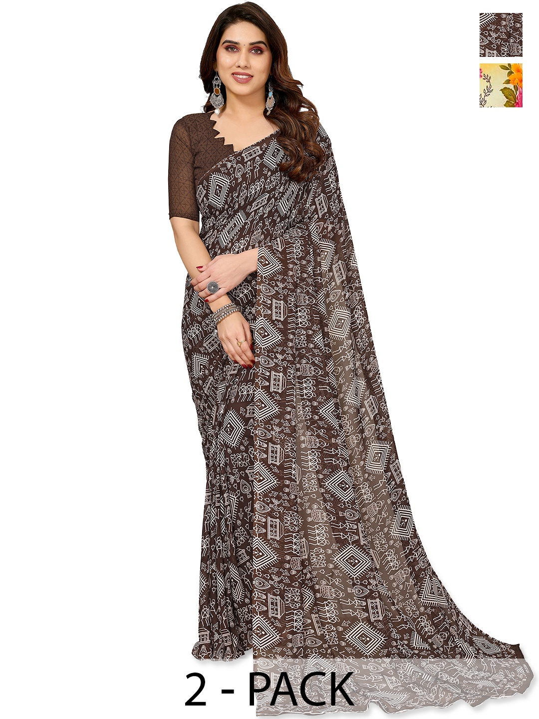 ANAND SAREES Floral Saree Pack of 2, Pink