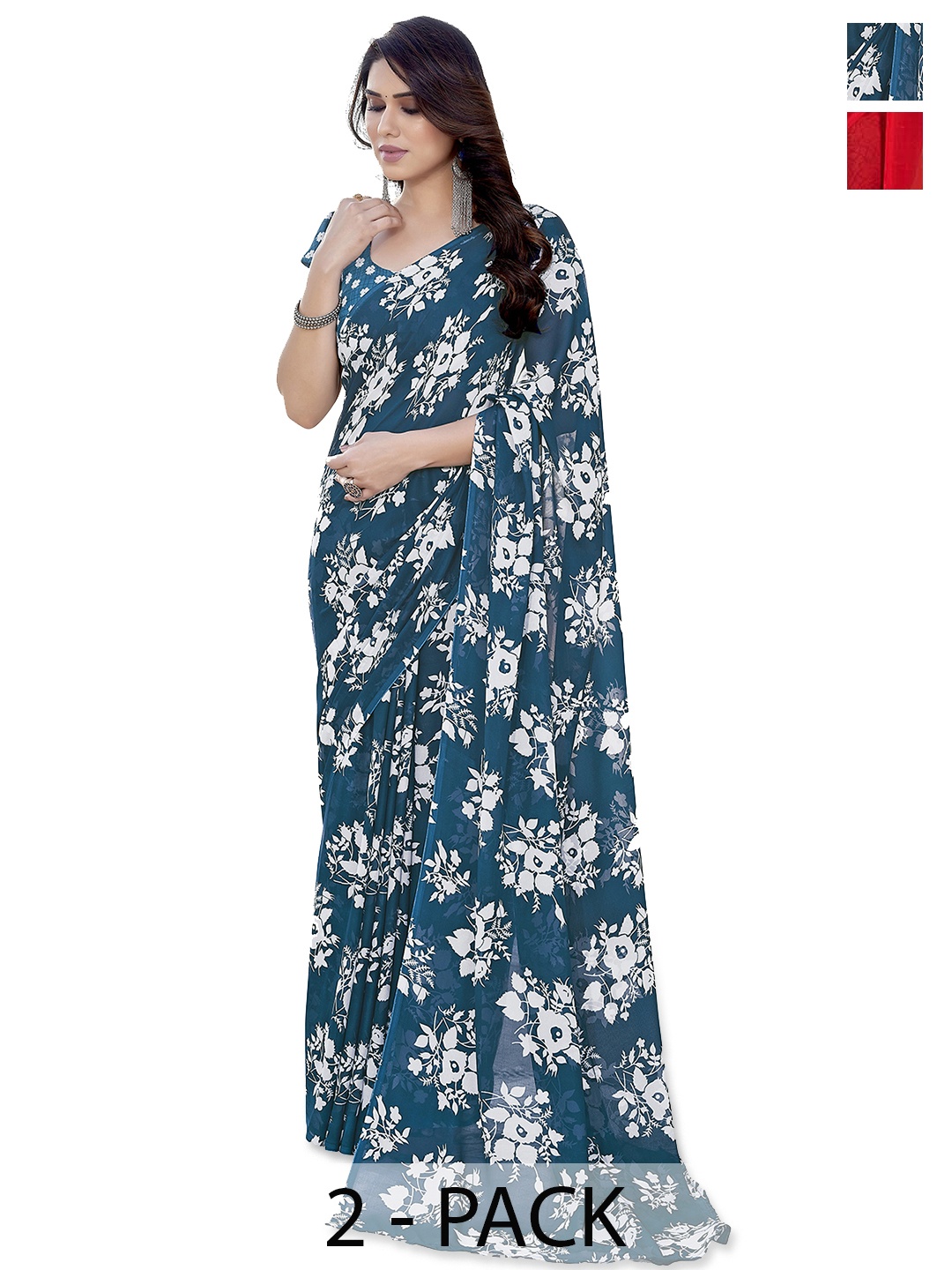 

ANAND SAREES Floral Saree Pack of 2, Teal