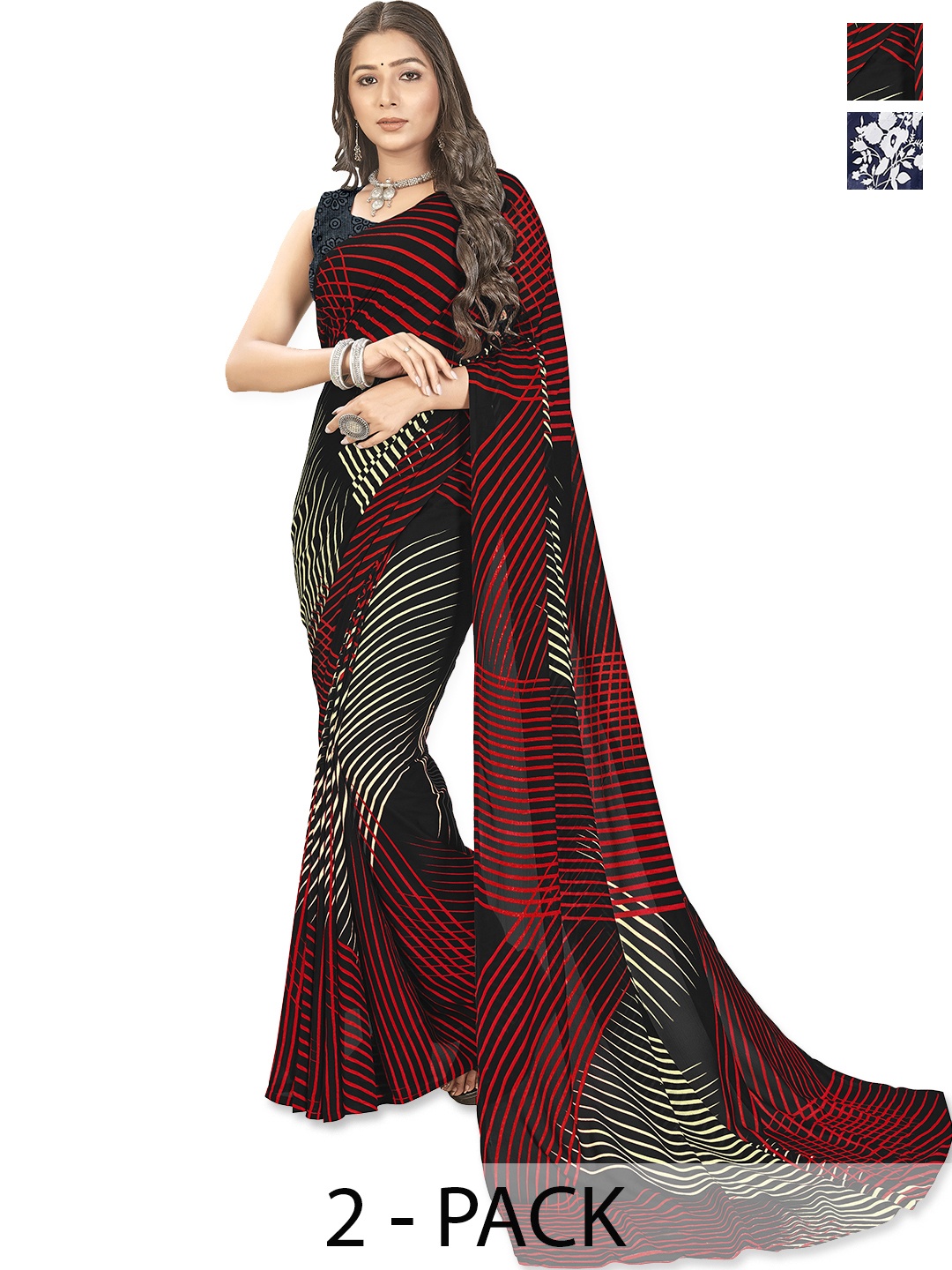 ANAND SAREES Floral Saree Pack of 2, Blue