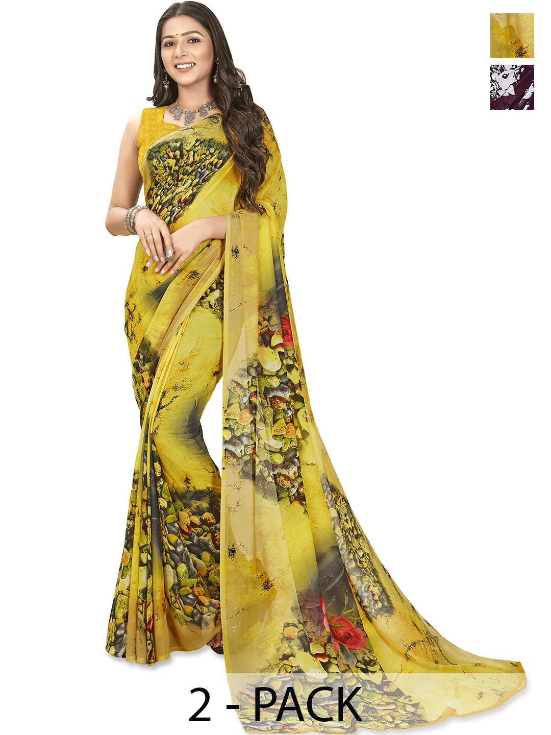 

ANAND SAREES Floral Saree Pack of 2, Yellow