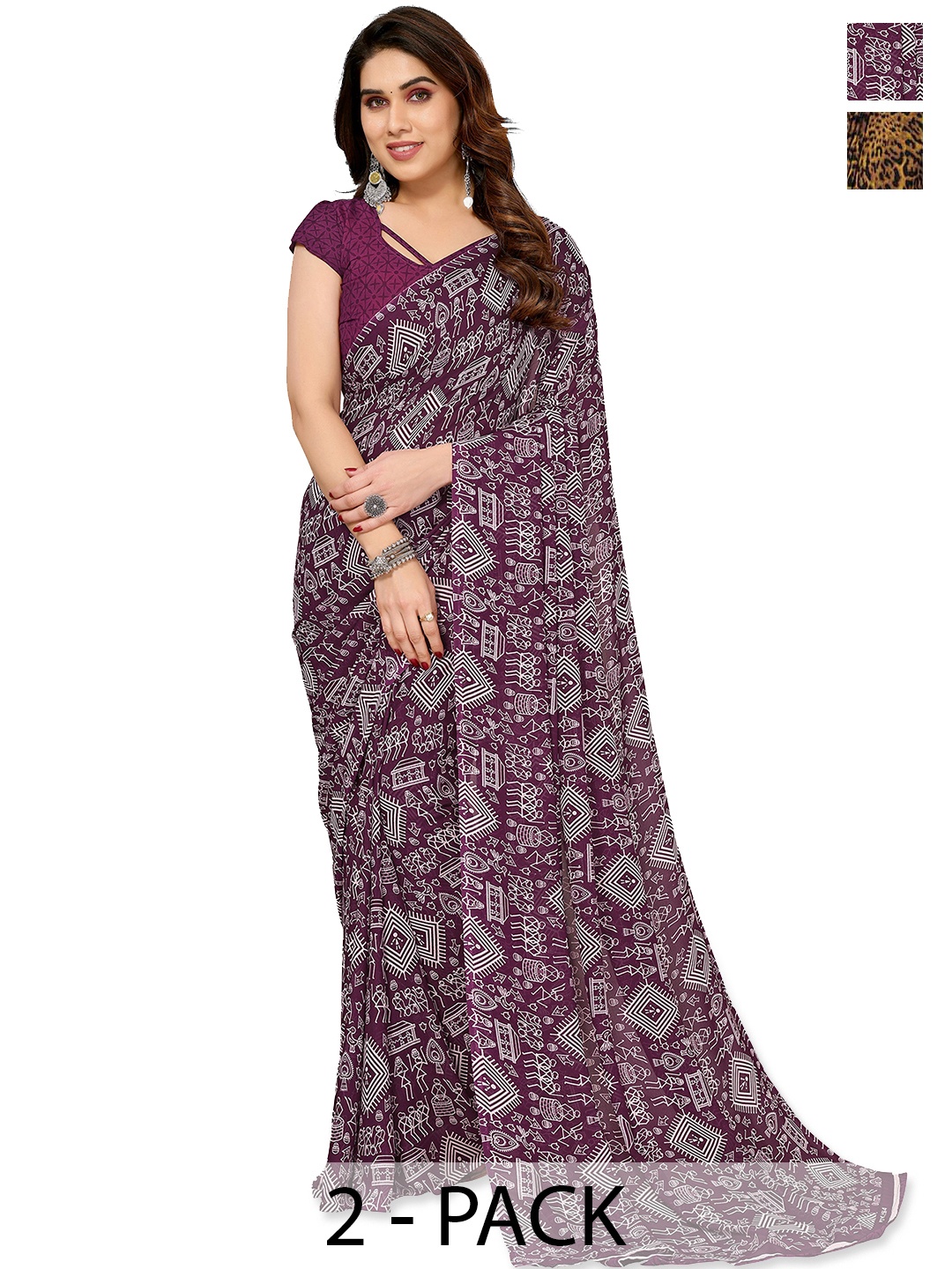 

ANAND SAREES Warli Saree Pack of 2, Purple