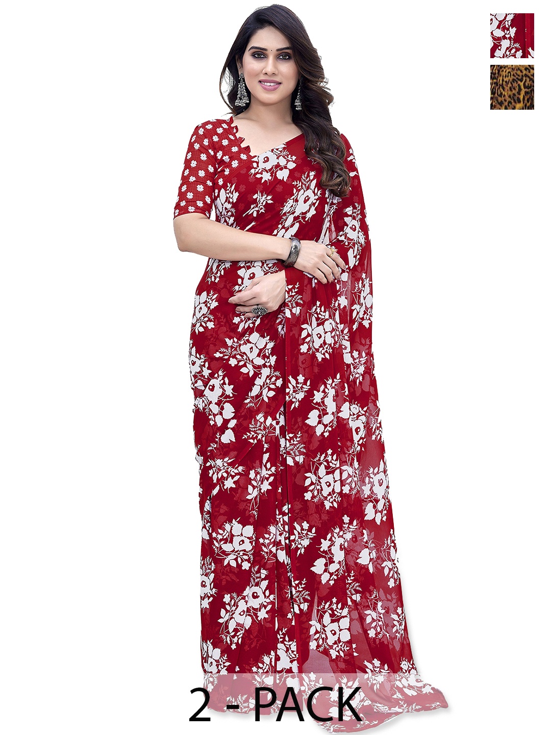 

ANAND SAREES Floral Saree Pack of 2, Red