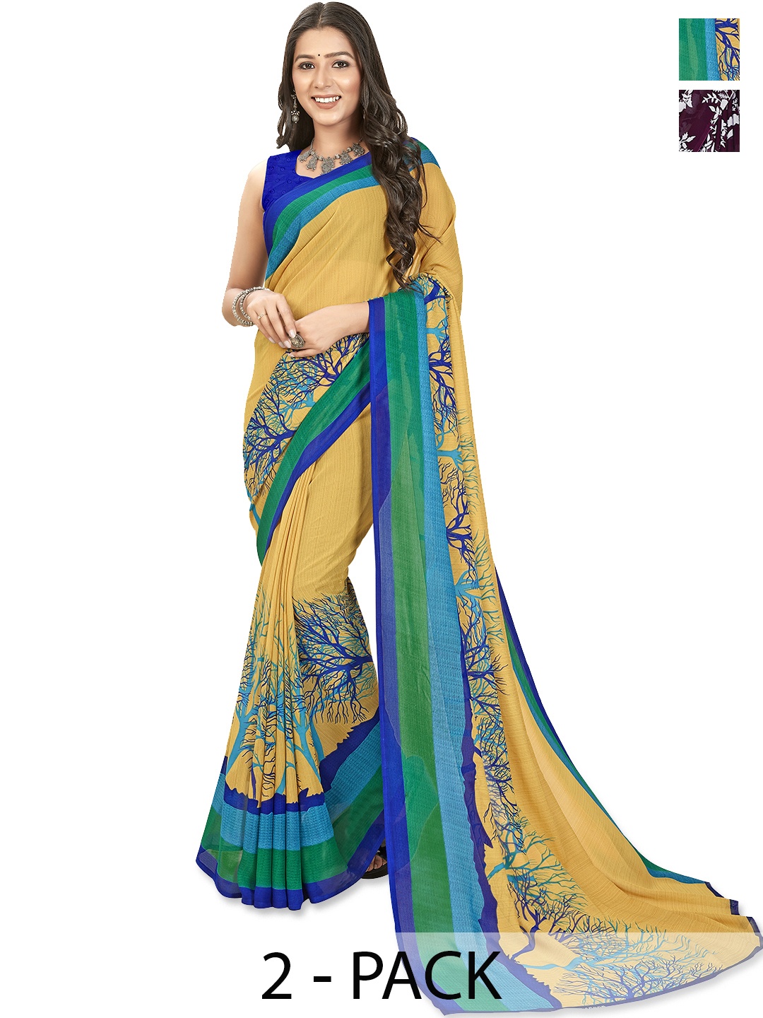 

ANAND SAREES Floral 2-Pack Saree, Purple
