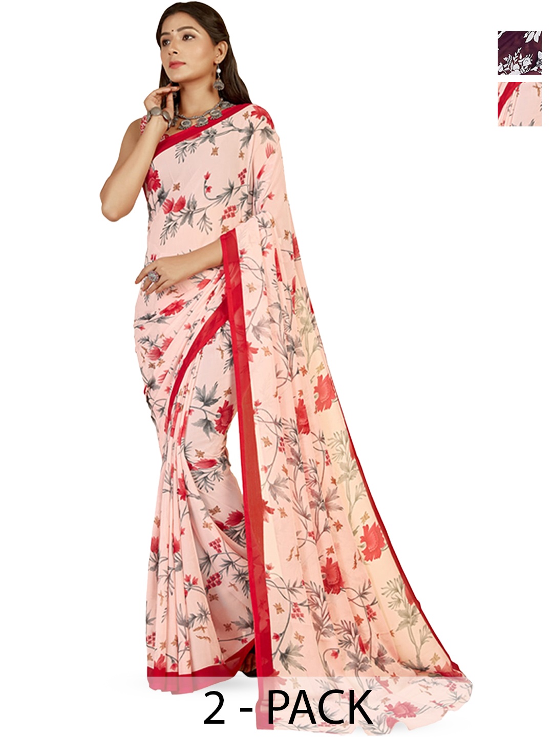 

ANAND SAREES Selection of 2 Floral Printed Saree, Purple