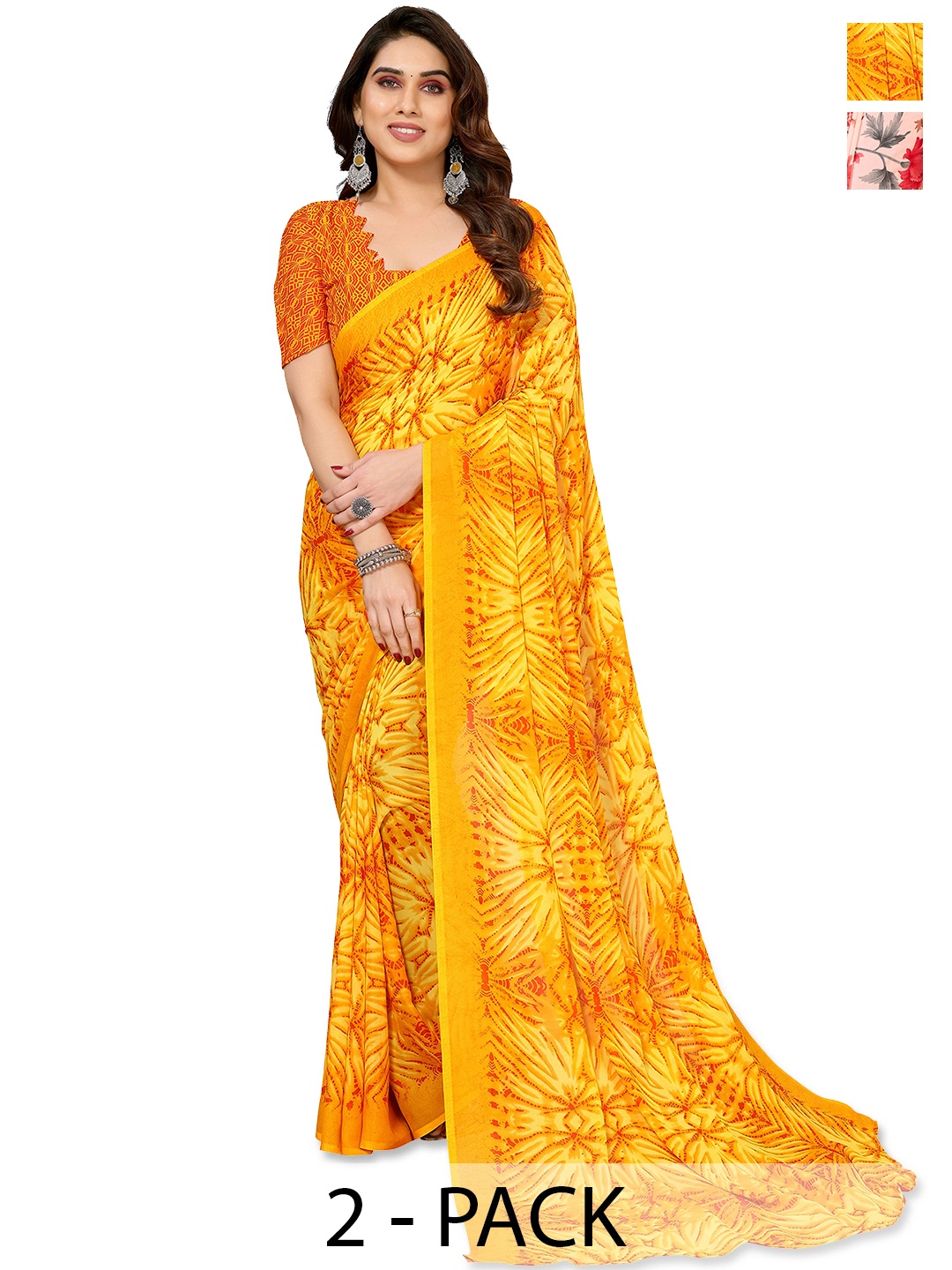 

ANAND SAREES Floral Saree Pack of 2, Peach