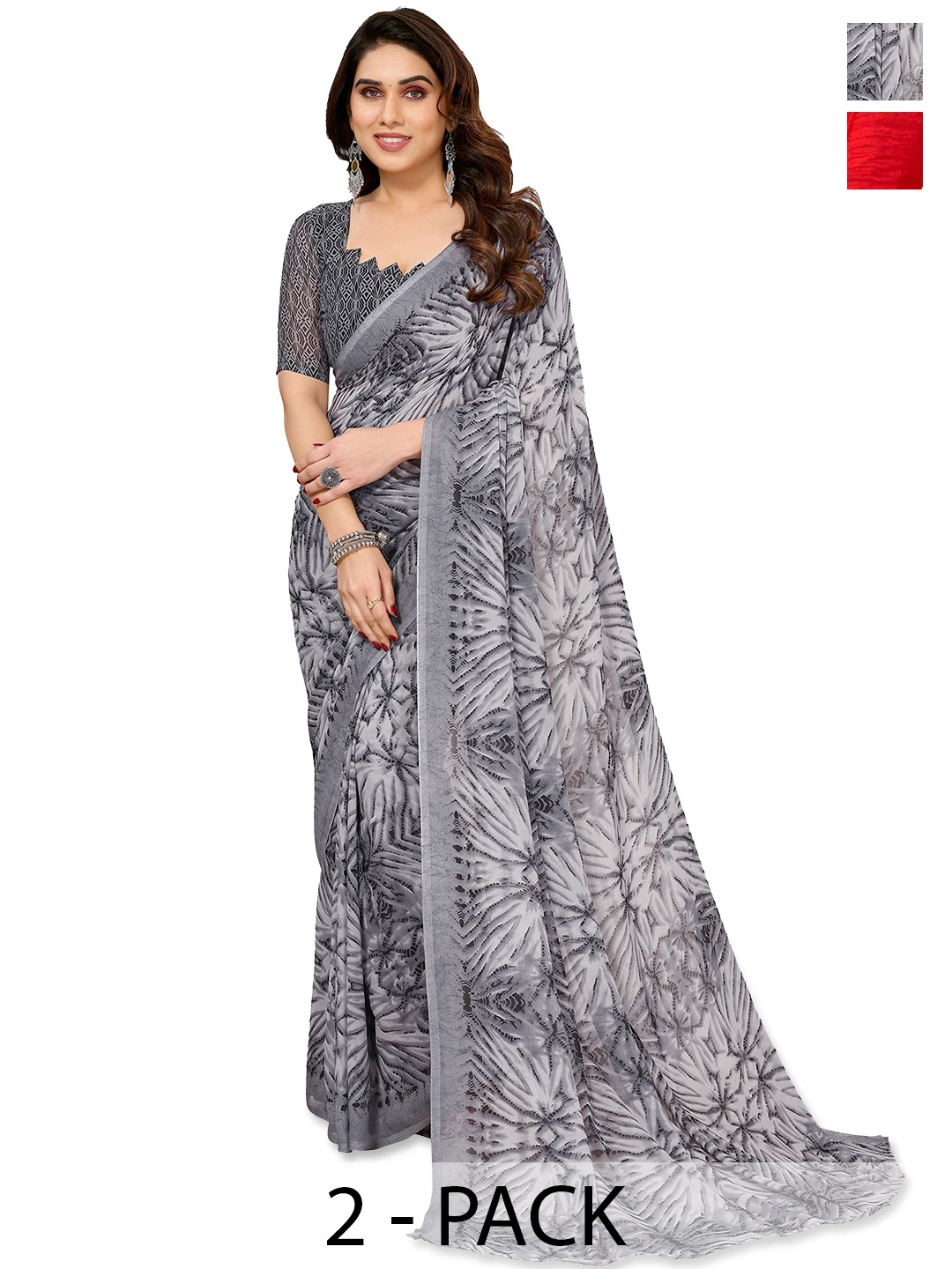 

ANAND SAREES Saree Pack of 2, Grey