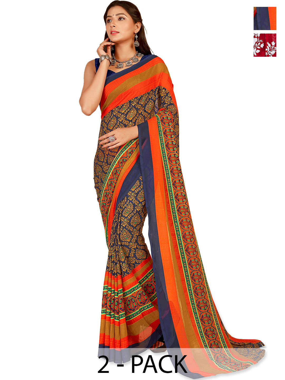 

ANAND SAREES Floral Saree Pack of 2, Red