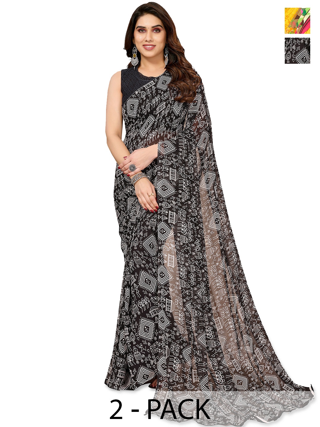 

ANAND SAREES Warli Saree Pack of 2, Black