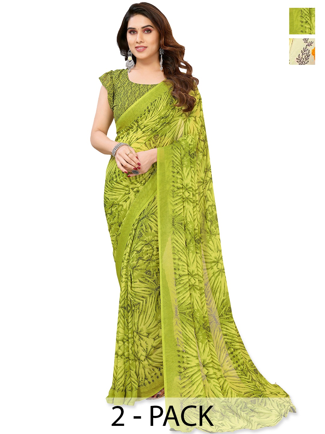 

ANAND SAREES Floral Poly Georgette Saree, Green