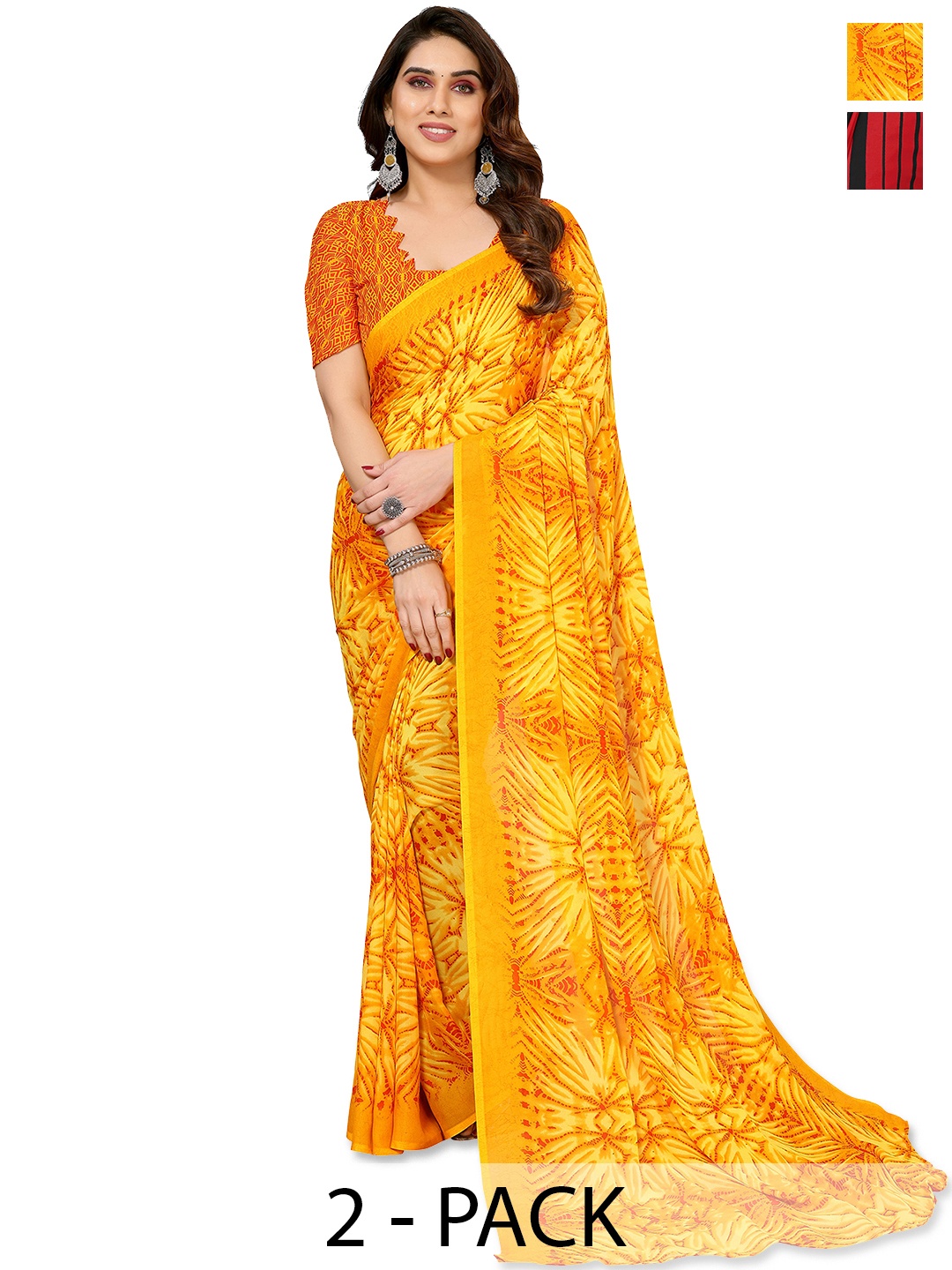 ANAND SAREES Floral Saree Pack of 2, Yellow