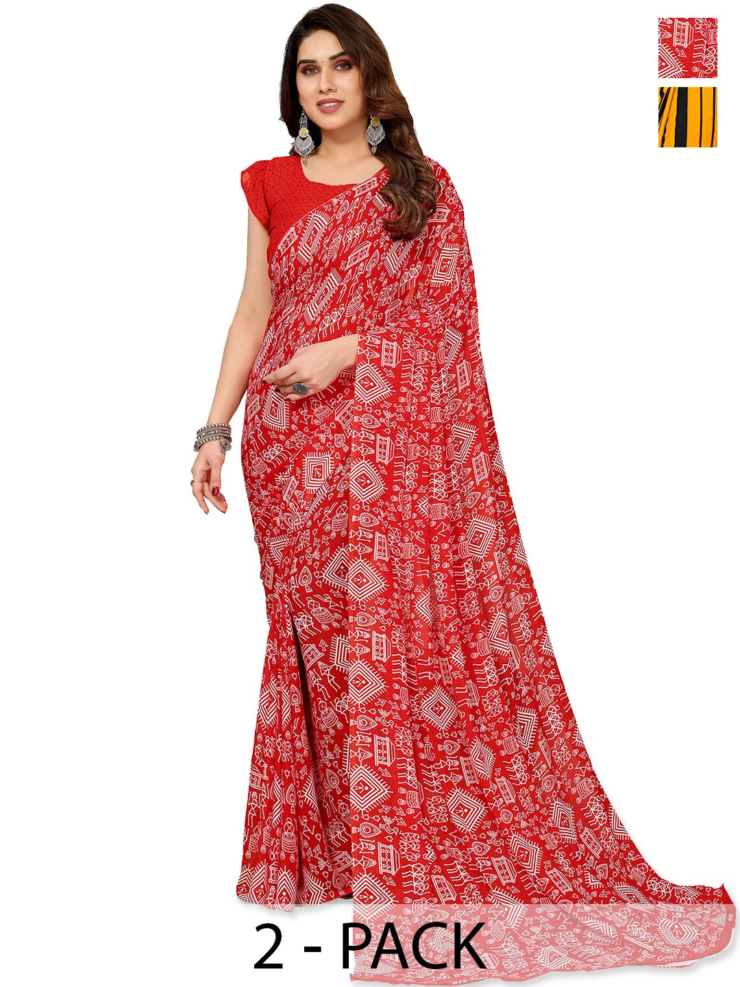 

ANAND SAREES Warli Saree Pack of 2, Red