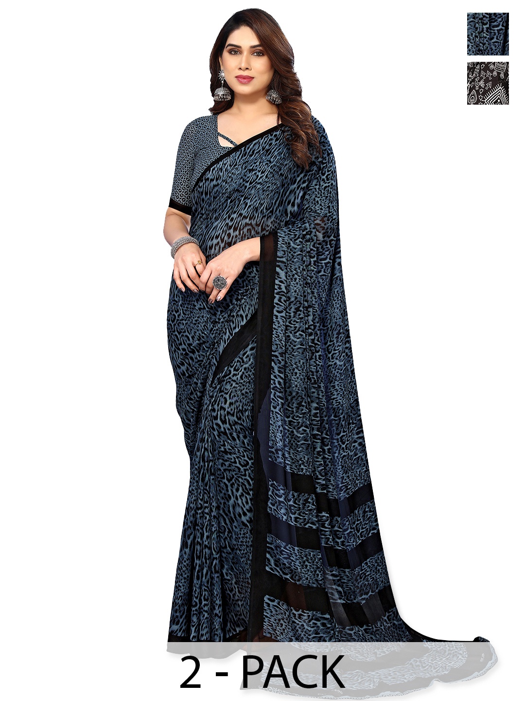 

ANAND SAREES Ethnic Motifs Saree Pack of 2, Black