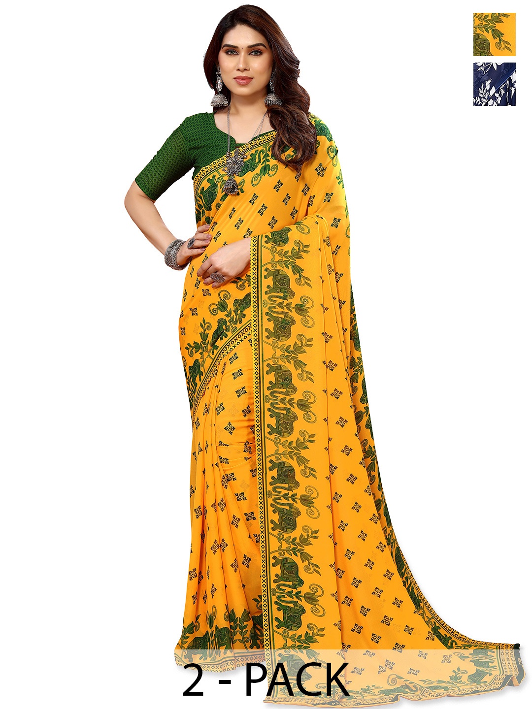 

ANAND SAREES Ethnic Motifs Saree Pack of 2, Yellow